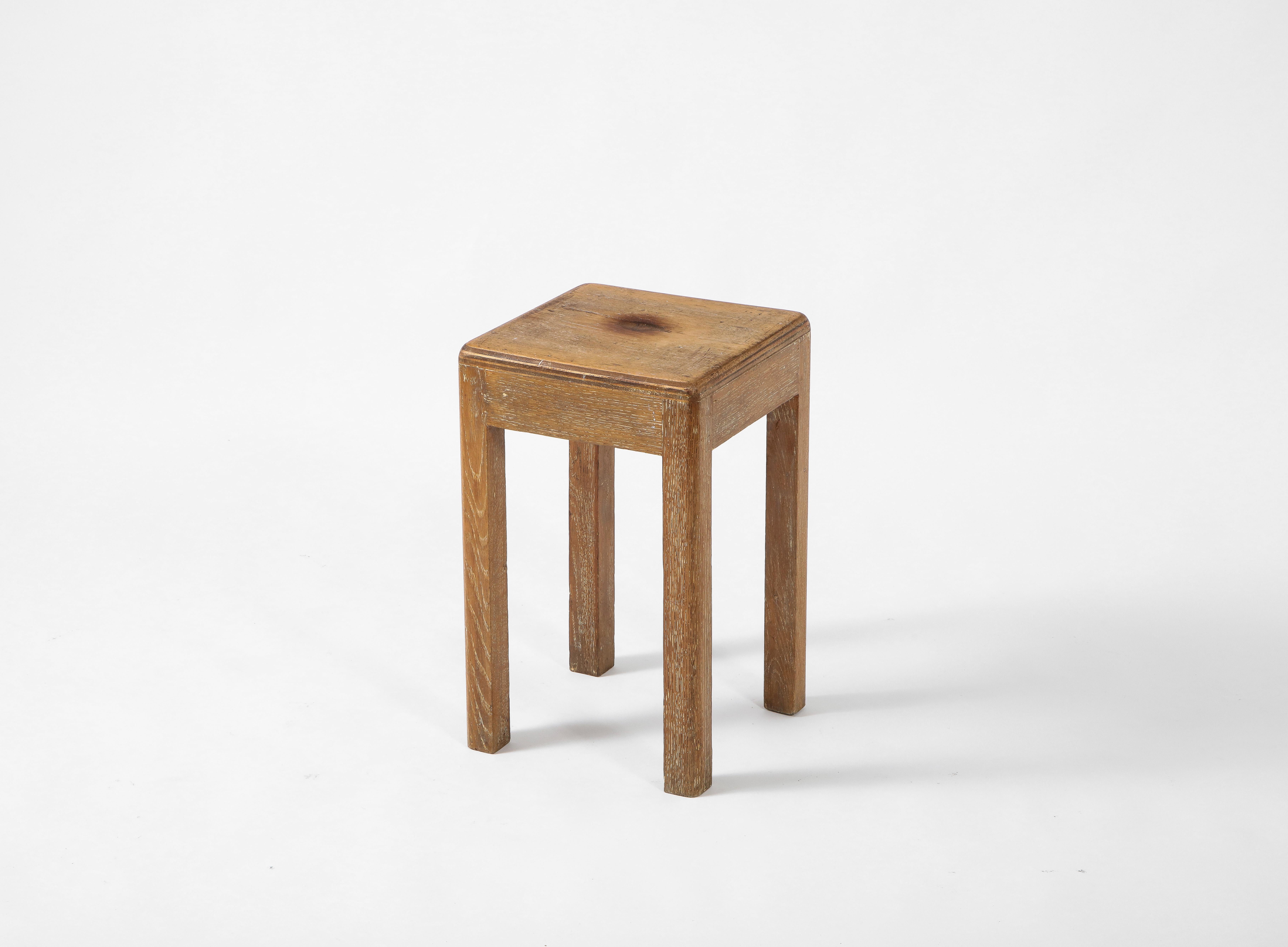 Petite Midcentury French Oak Stool or Small Side Table 4