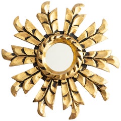Petite Mid Century Italian Giltwood Sunburst Mirror