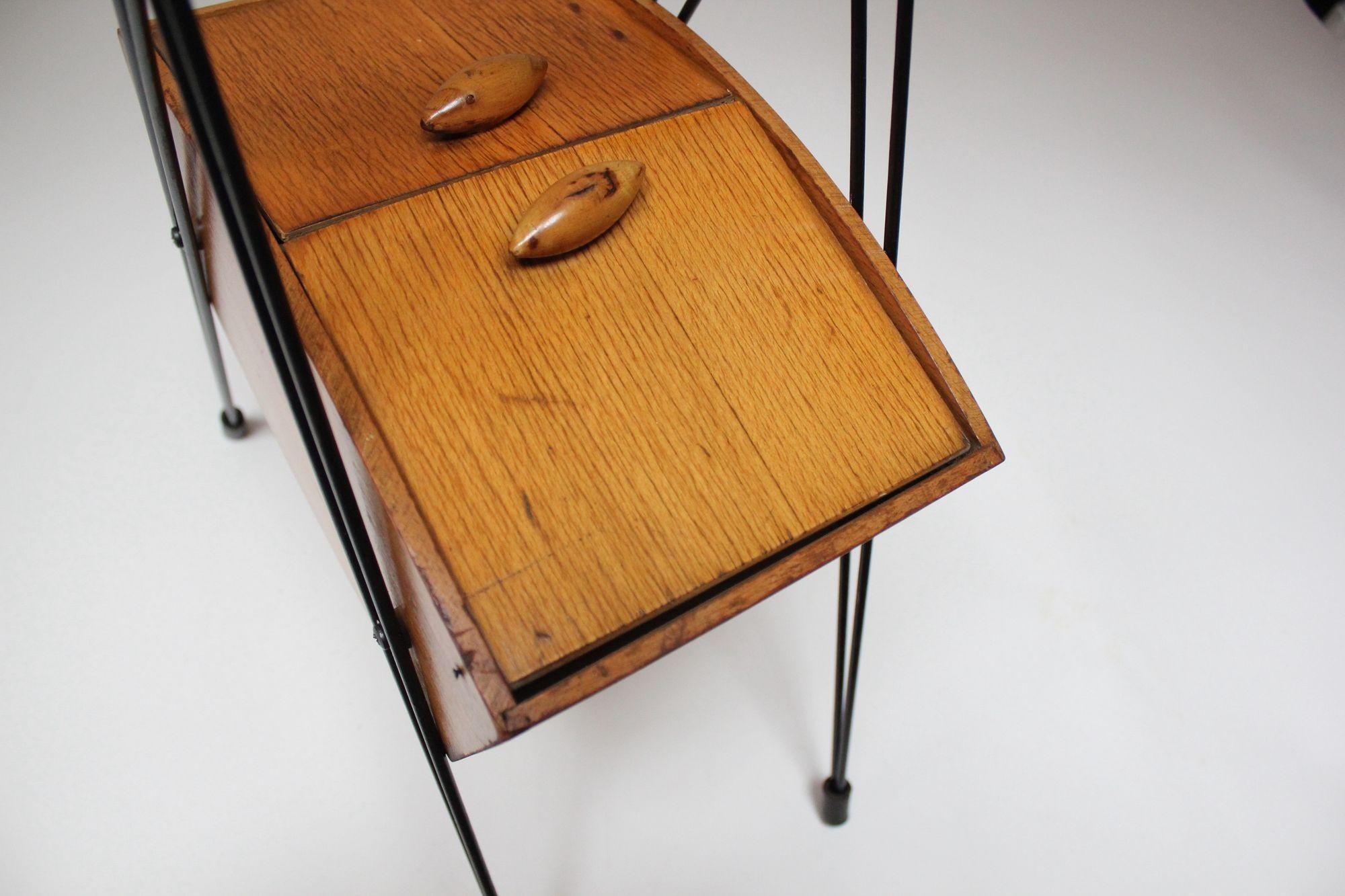Petite Mid-Century Italian Maple and Metal Sewing Box For Sale 3
