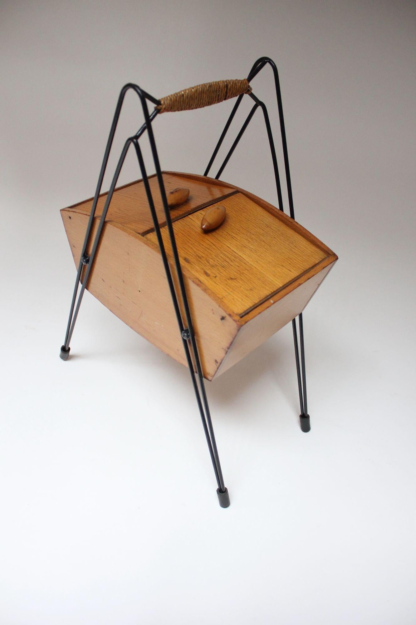 Mid-Century Modern Petite Mid-Century Italian Maple and Metal Sewing Box For Sale