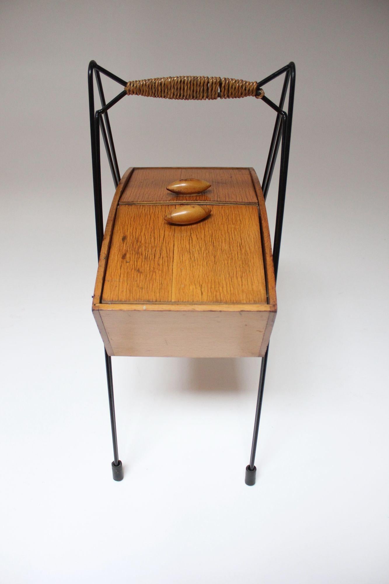 Petite Mid-Century Italian Maple and Metal Sewing Box In Good Condition For Sale In Brooklyn, NY