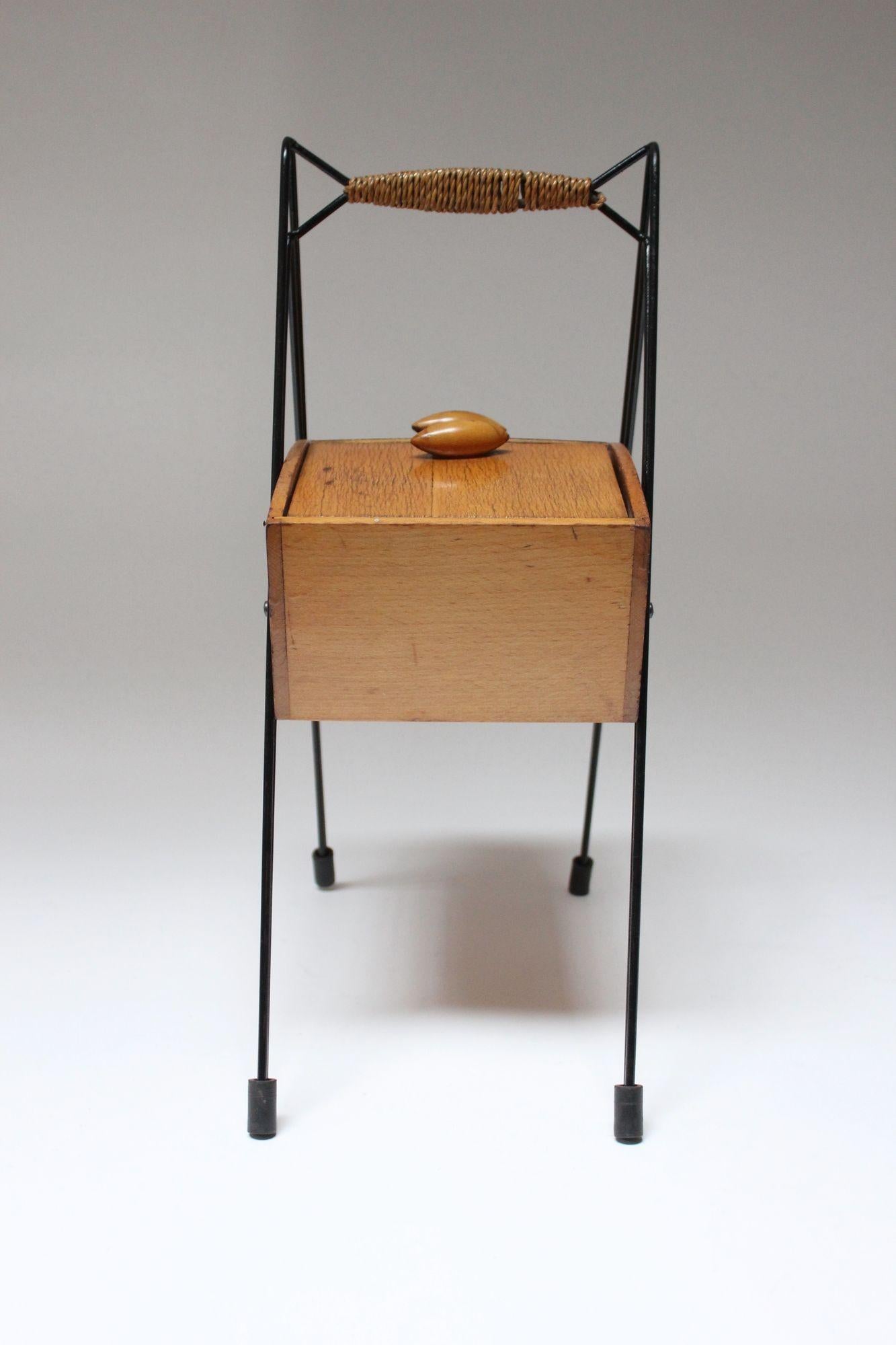Mid-20th Century Petite Mid-Century Italian Maple and Metal Sewing Box For Sale
