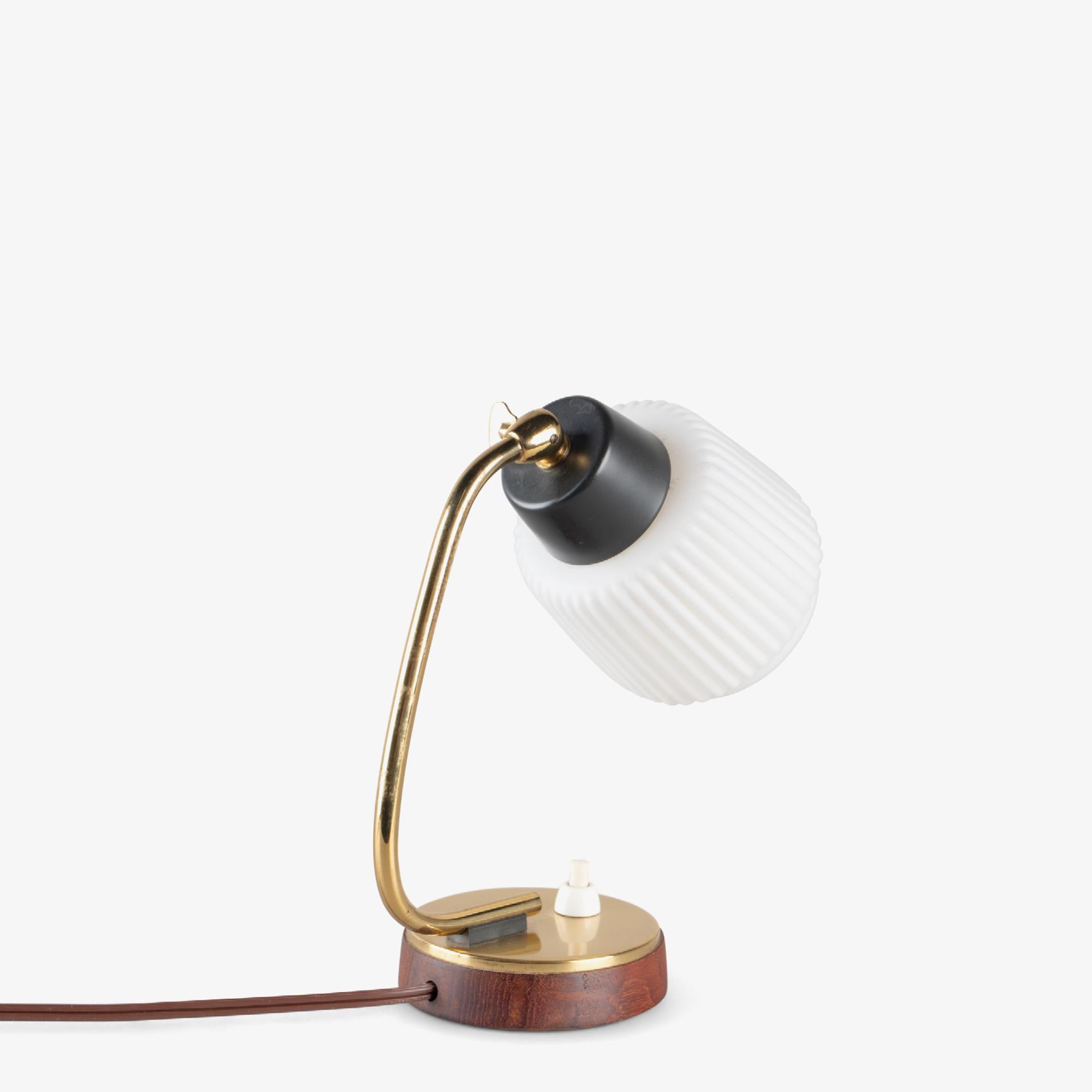 Petite Mid-Century Italian Task Lights in Glass, Brass, & Walnut, Pair 5