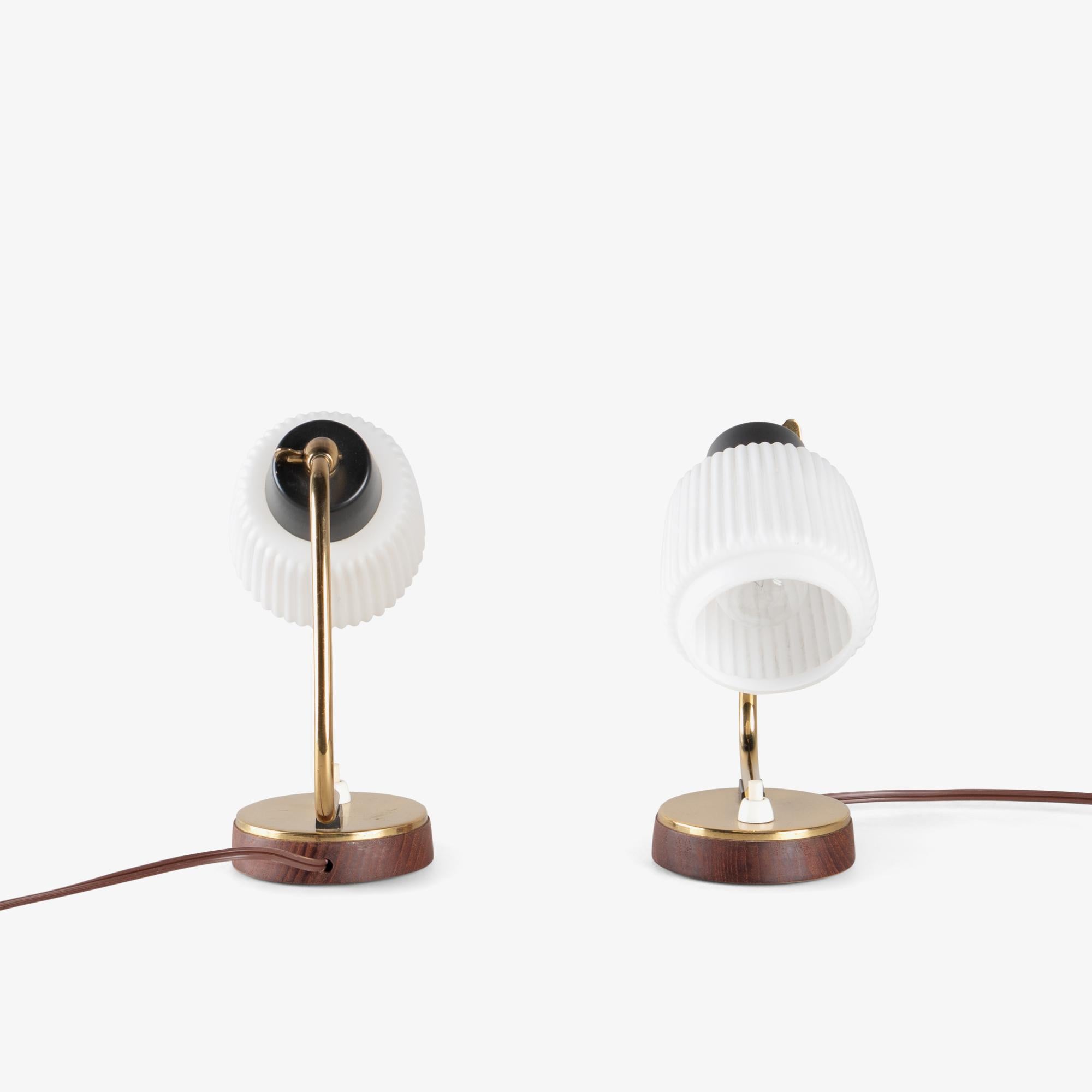 Petite Mid-Century Italian Task Lights in Glass, Brass, & Walnut, Pair 2