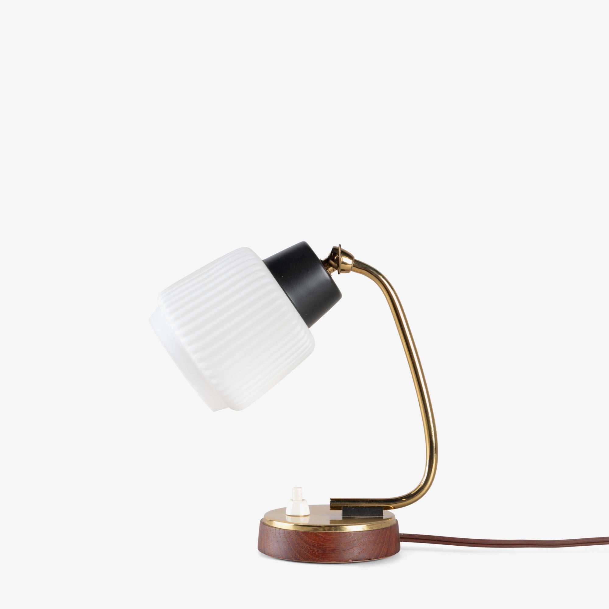 Petite Mid-Century Italian Task Lights in Glass, Brass, & Walnut, Pair 3