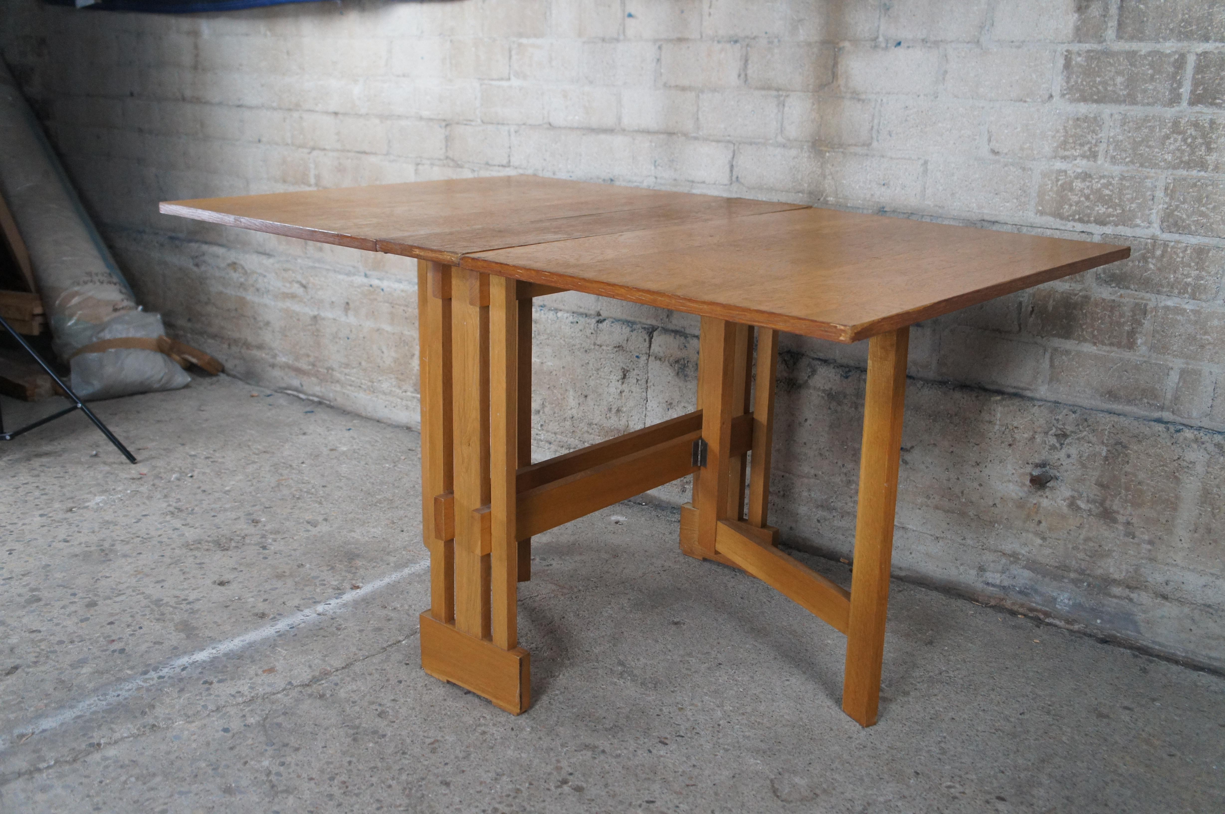 Petite Mid Century Mission Craftsman Style Oak Dropleaf Gateleg Console Table 1