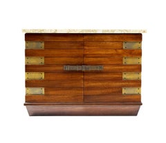 Petite Mid-Century Modern Cabinet in Walnut with Unique Marble Top & Brass