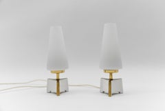 Petite Mid-Century Modern Massive Brass and Opaline Glass Table Lamps, 1950s