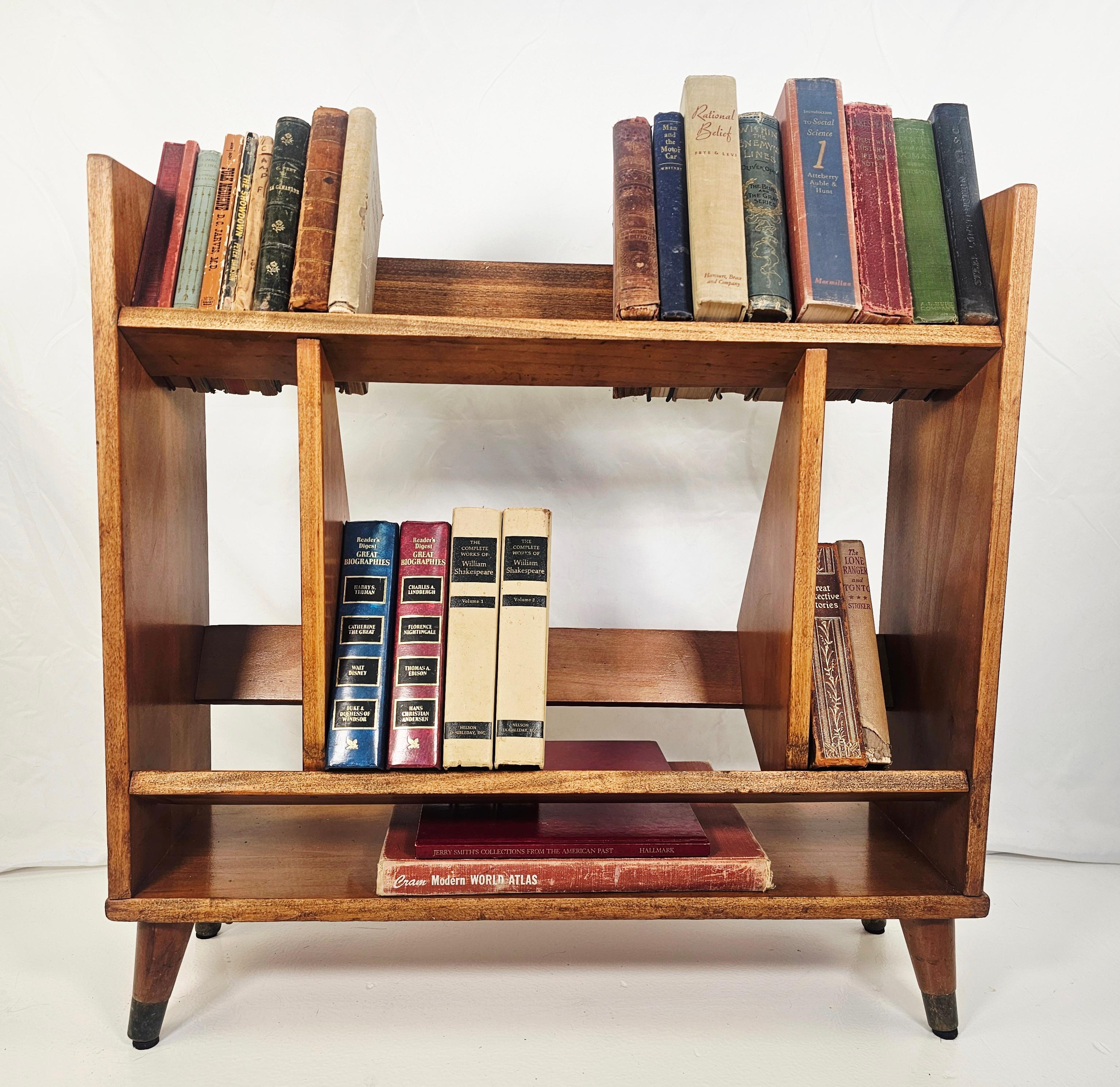 Petite Mid Century Modern Solid Wood Bookshelf For Sale 5