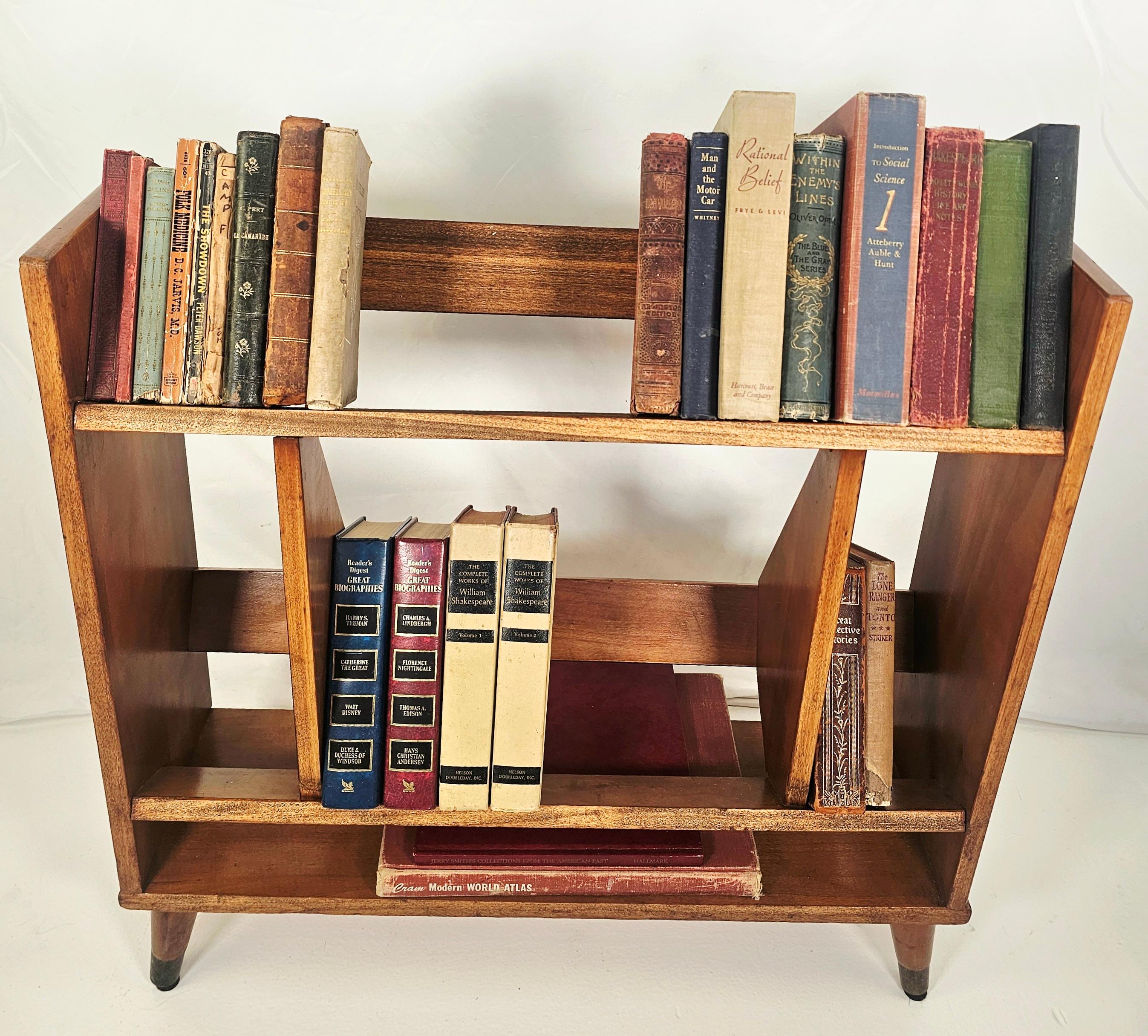 Petite Mid Century Modern Solid Wood Bookshelf For Sale 6