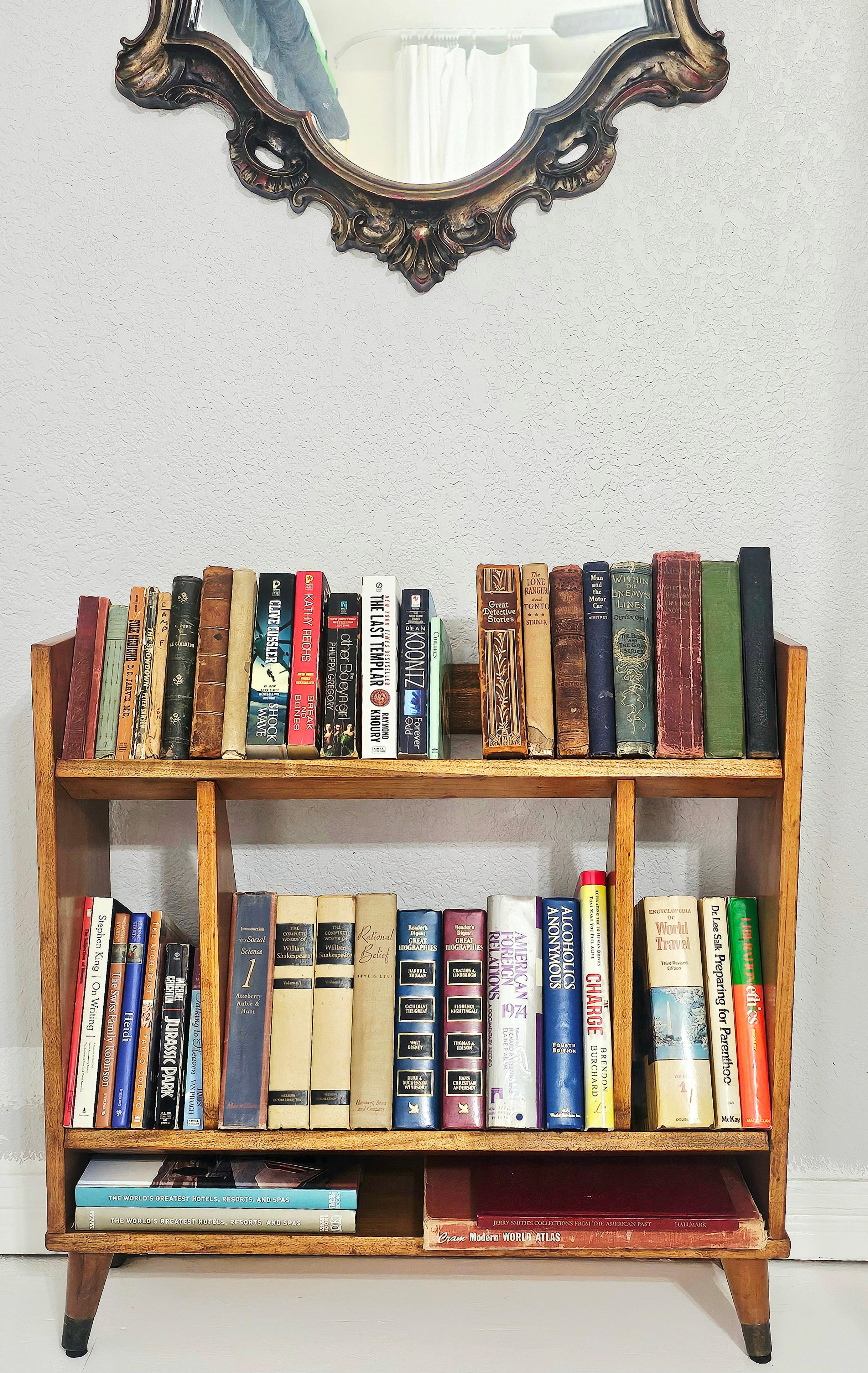 Petite Mid Century Modern Solid Wood Bookshelf For Sale 7