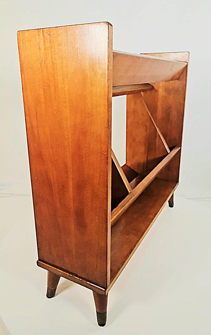 Stained Petite Mid Century Modern Solid Wood Bookshelf For Sale