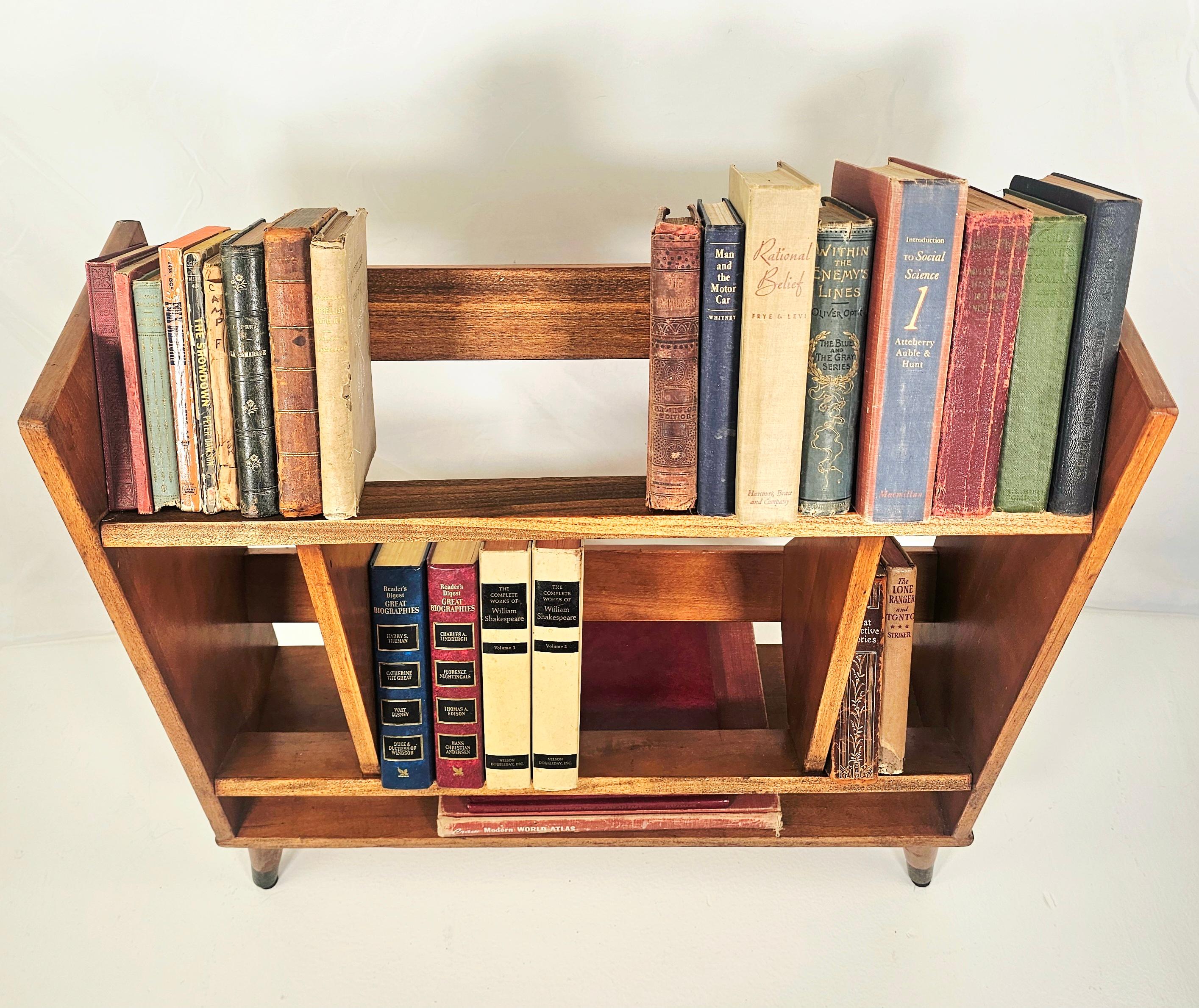 Petite Mid Century Modern Solid Wood Bookshelf For Sale 1