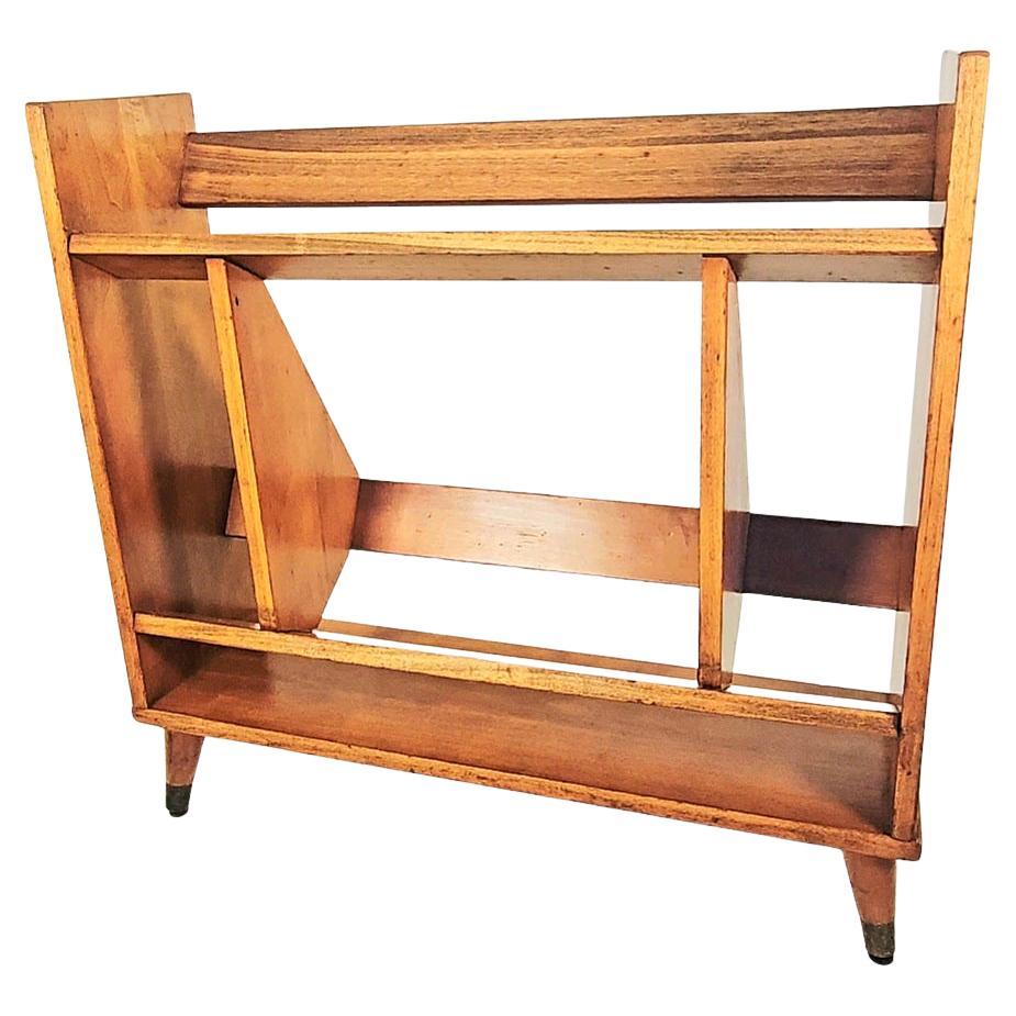 Petite Mid Century Modern Solid Wood Bookshelf For Sale