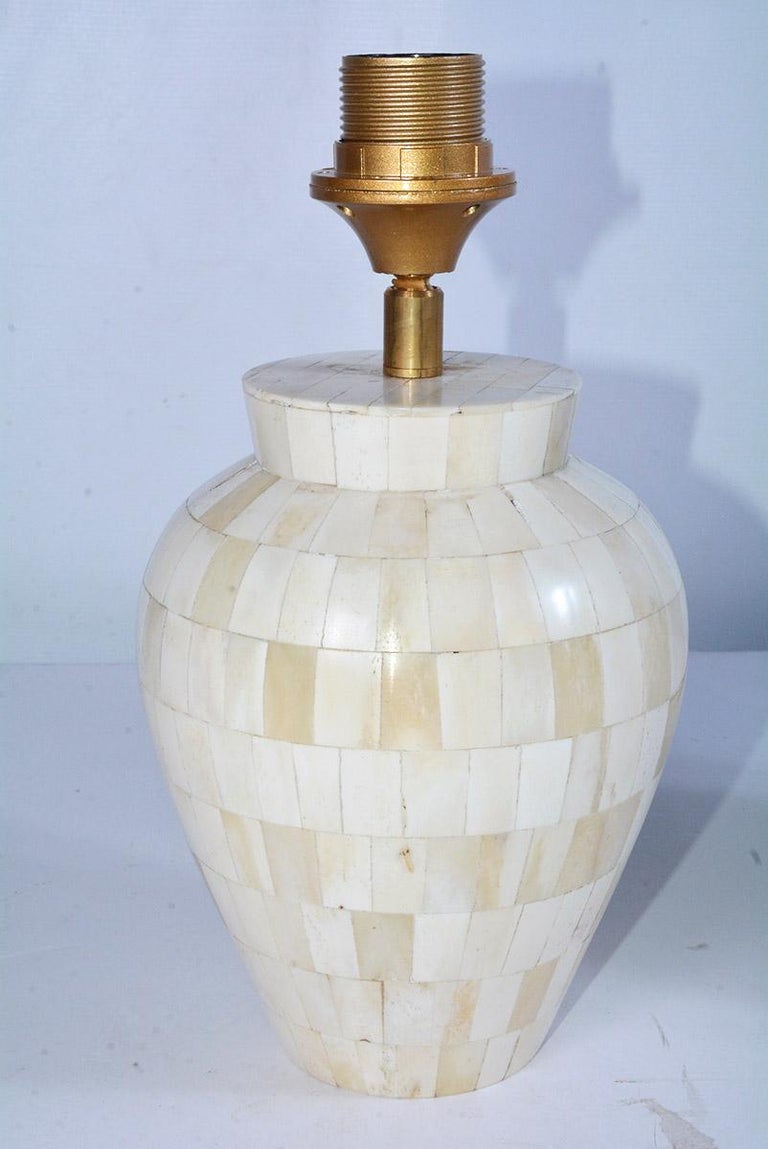 Petite MidCentury Modern Style Vase Shape Bone Mosaic Lamps For Sale
