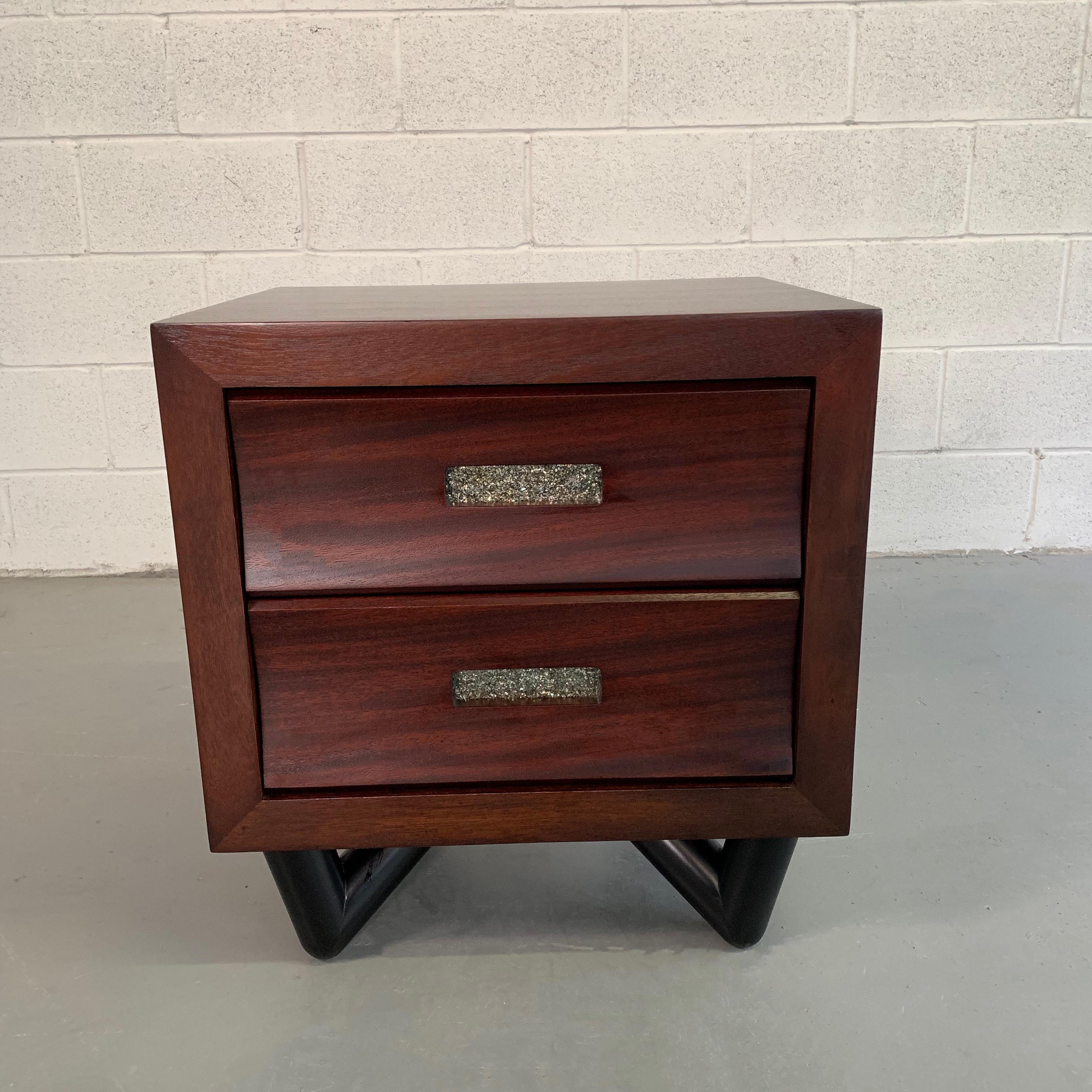 Lacquered Petite Mid-Century Modern Walnut Dresser Nighstand