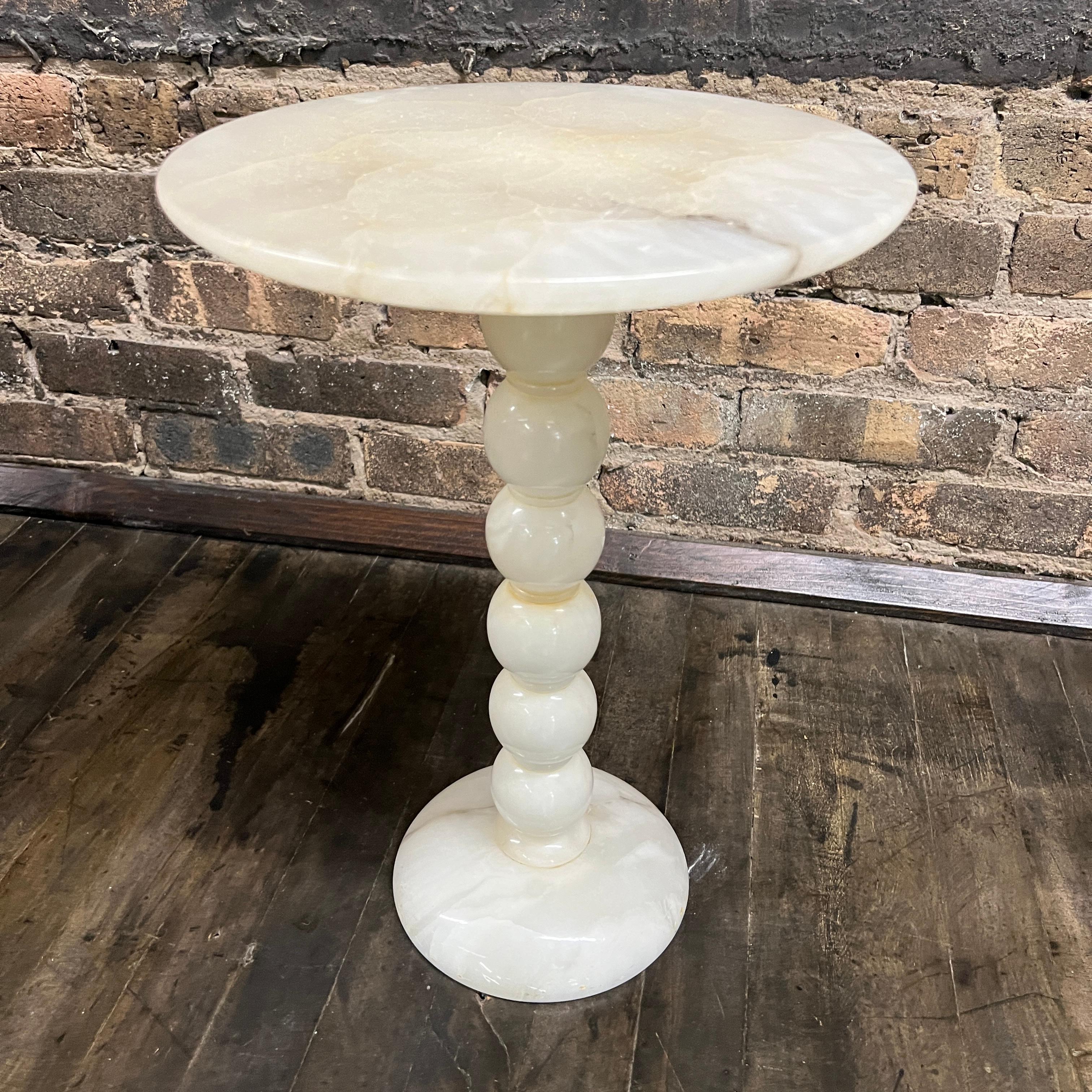 Mid-Century Modern Petite Mid-Century Natural Stone Side Table with Bobbin Style Pedestal Base