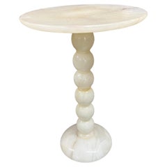Petite Mid-Century Natural Stone Side Table with Bobbin Style Pedestal Base