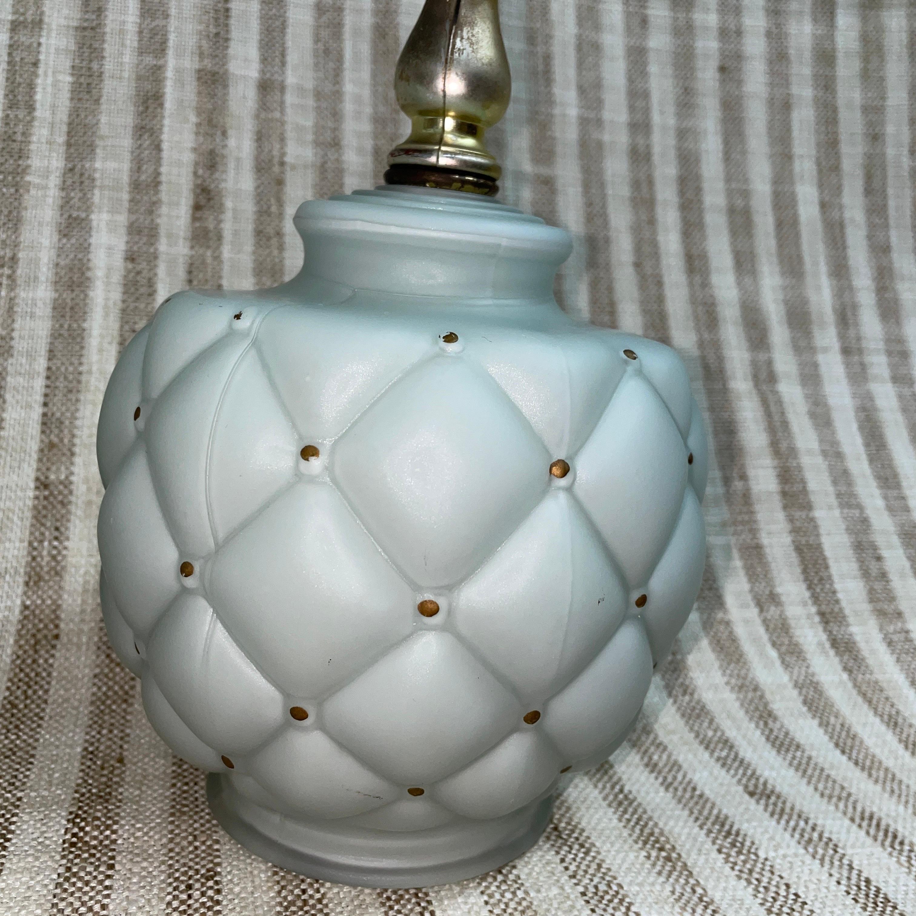 Unknown Petite Mid Century Quilted Glass Table Lamps- a Pair