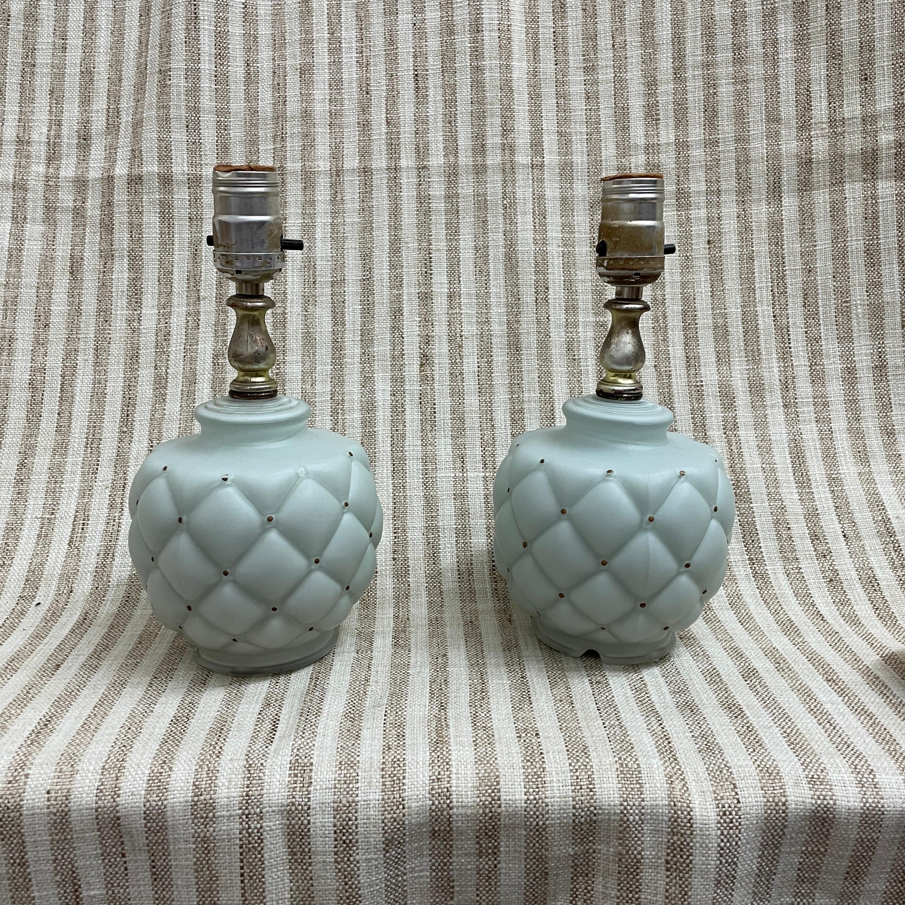 Mid-20th Century Petite Mid Century Quilted Glass Table Lamps- a Pair