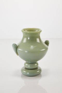 Petite Midcentury Sage Green Polish Glass Vase, 1960s