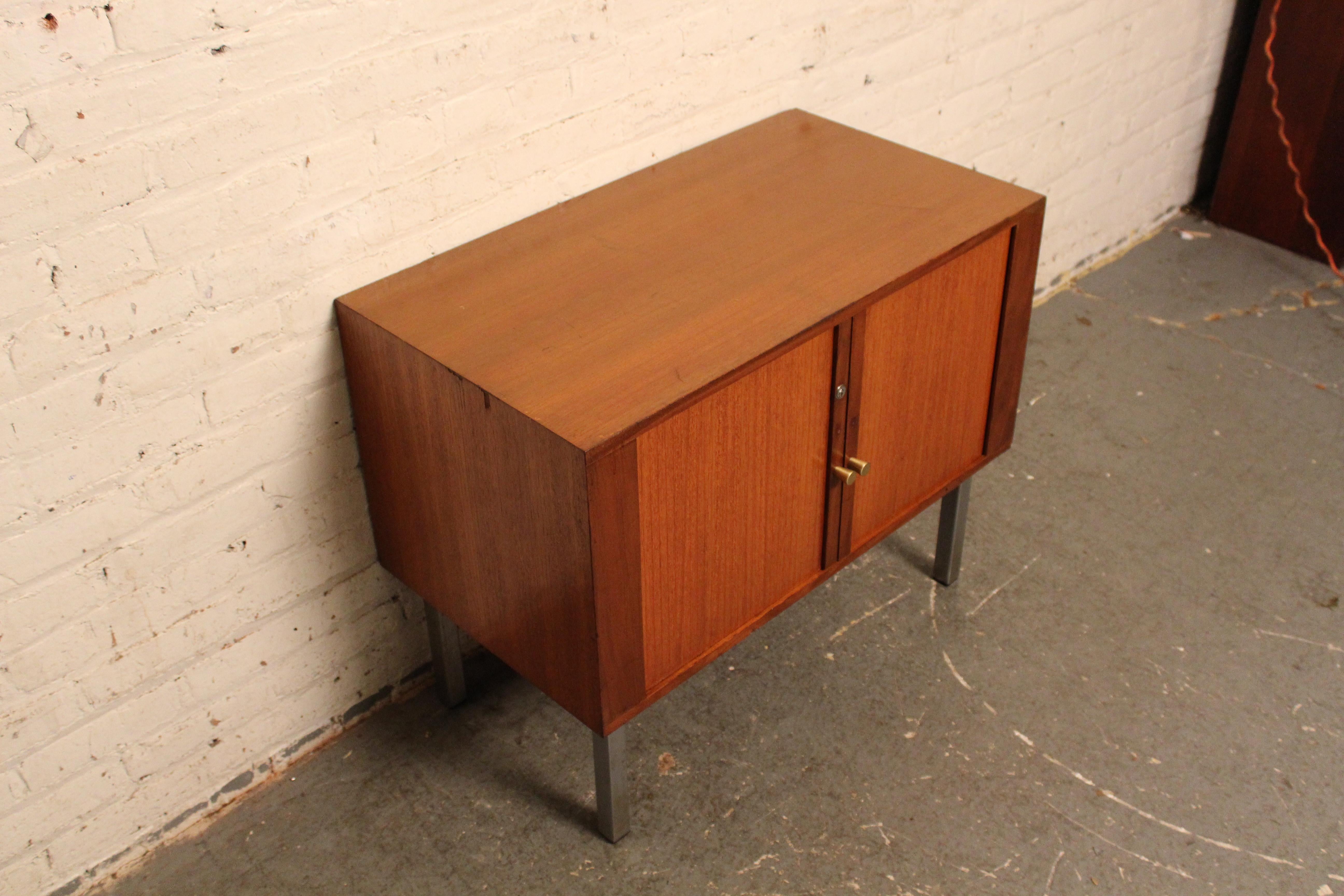 Mid-Century Modern Petite Mid-Century Tambour Door Office Cabinet For Sale
