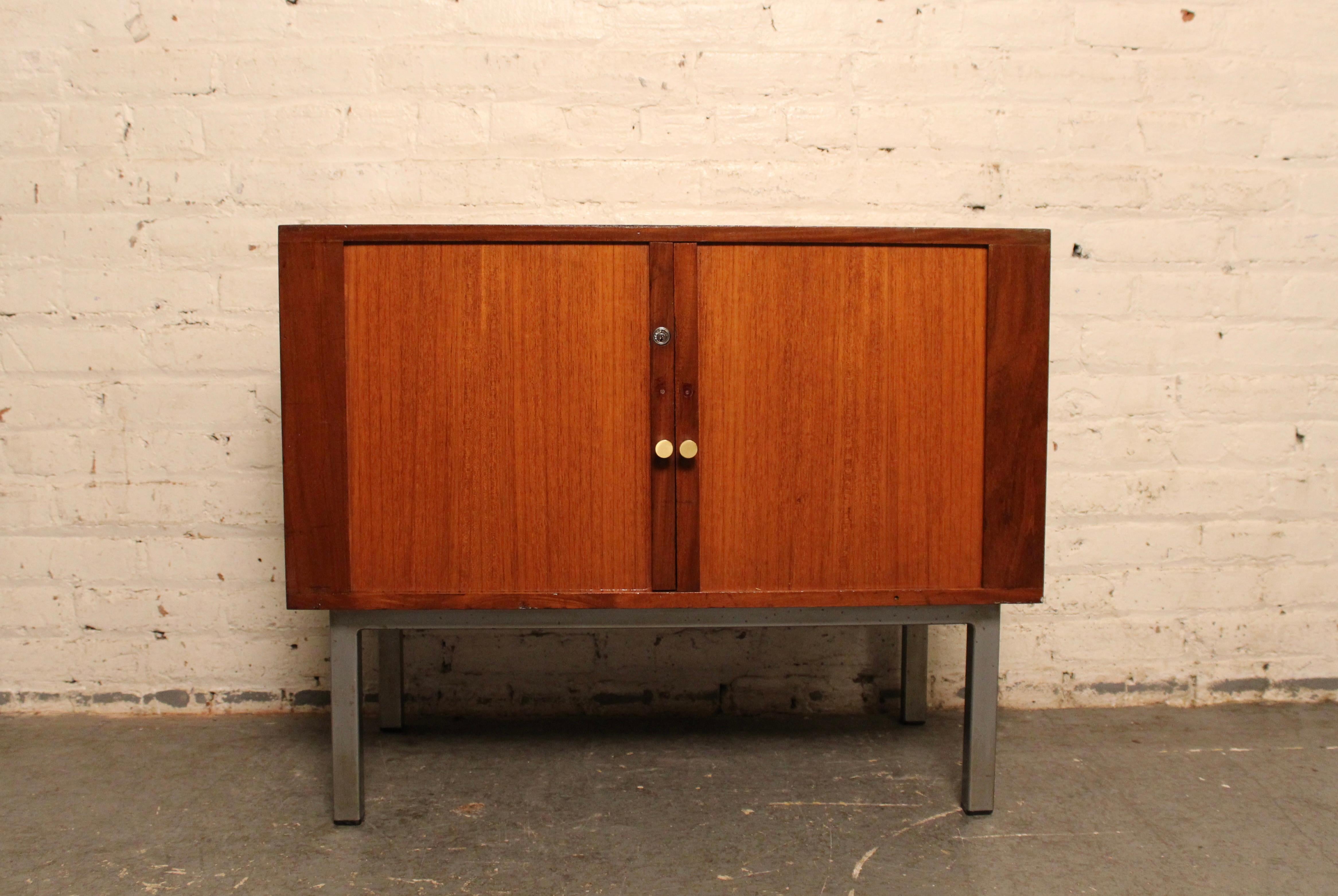 American Petite Mid-Century Tambour Door Office Cabinet For Sale