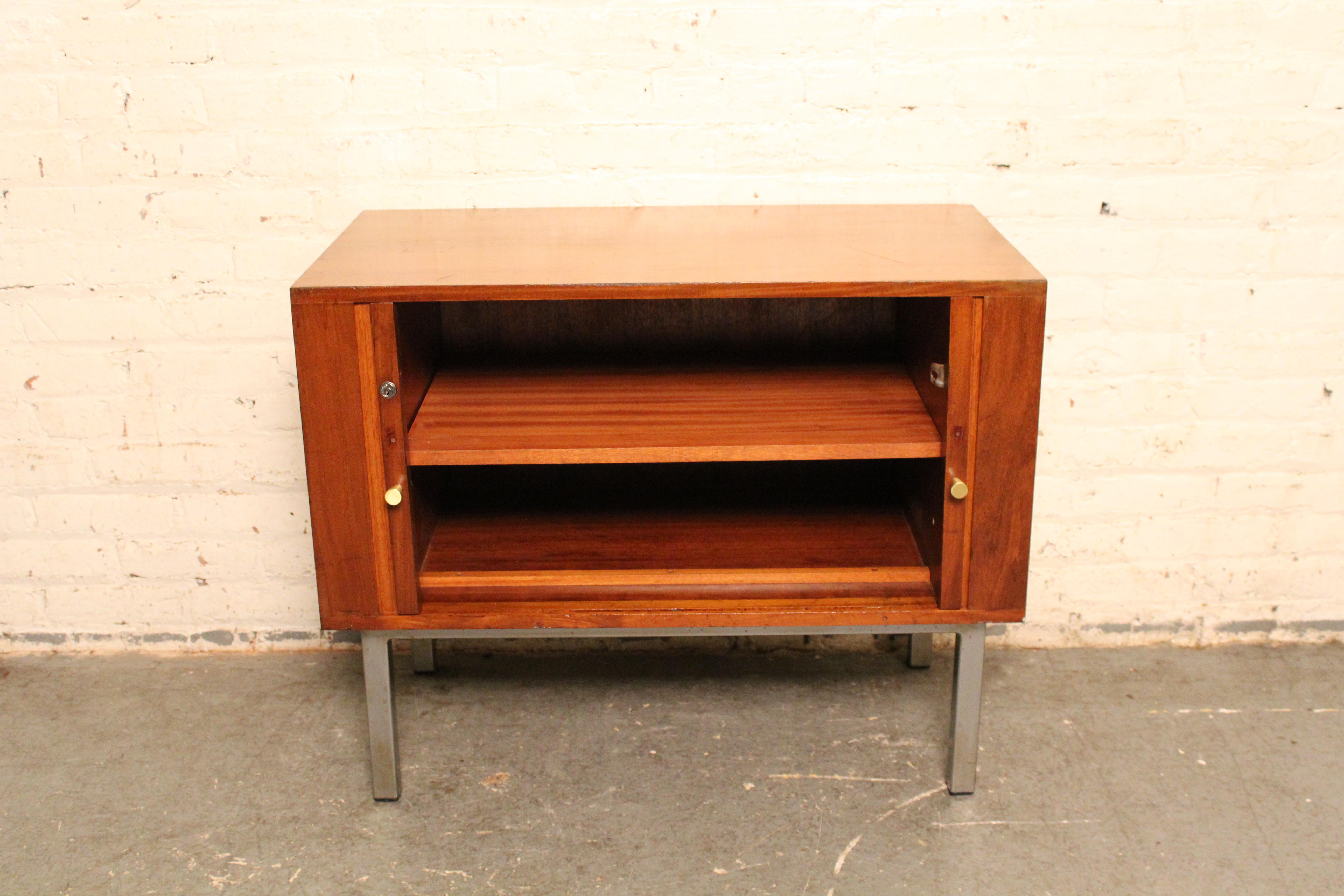 Petite Mid-Century Tambour Door Office Cabinet In Good Condition For Sale In Brooklyn, NY