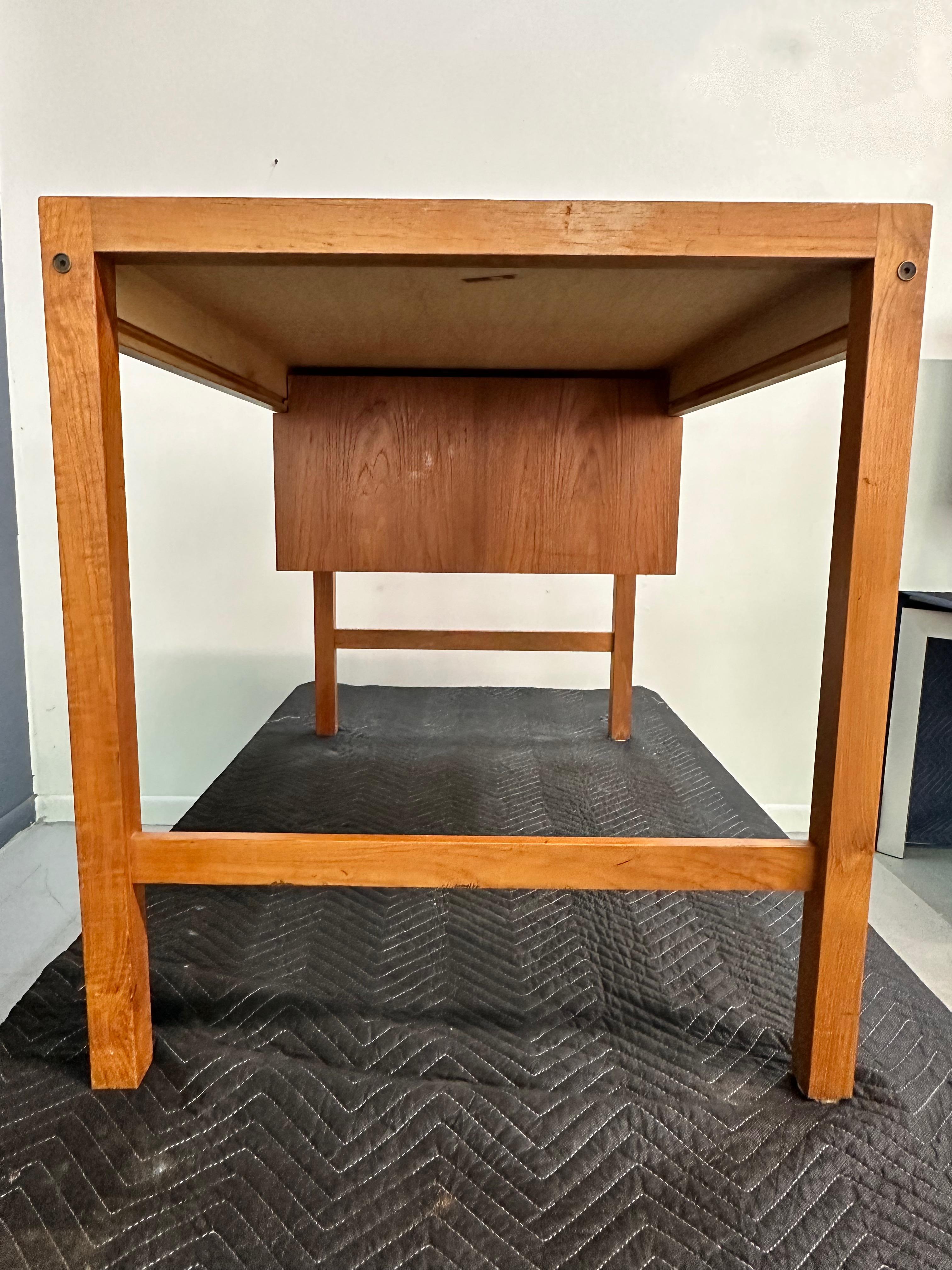 Petite Mid Century Teak Danish Desk with Sliding Drawers and Exposed Joinery  7