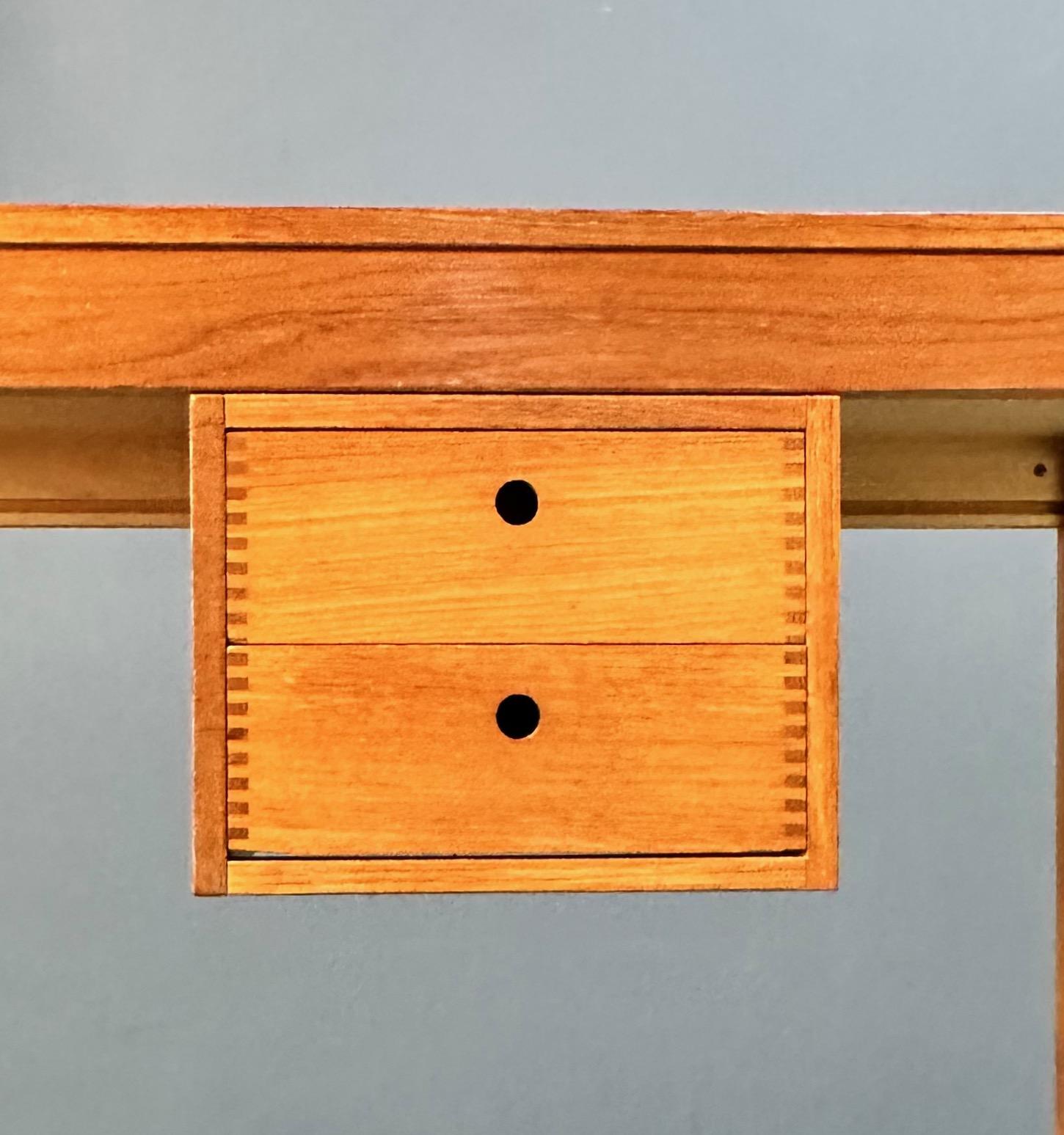 Petite Mid Century Teak Danish Desk with Sliding Drawers and Exposed Joinery  1