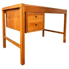 Petite Mid Century Teak Danish Desk with Sliding Drawers and Exposed Joinery 