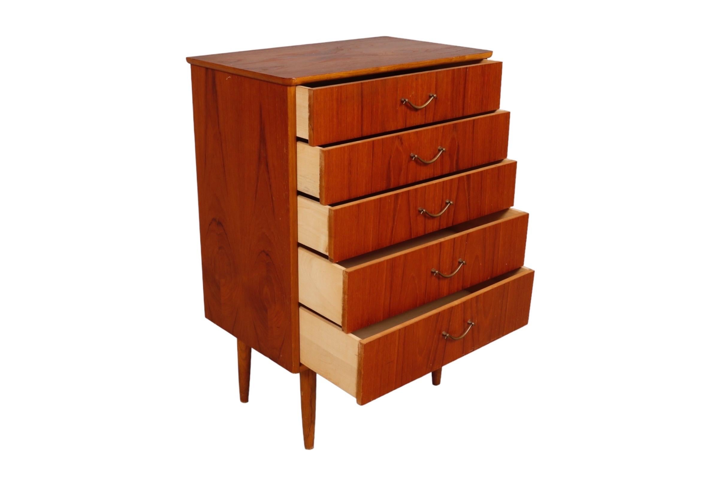 Mid-Century Modern Petite Mid-Century Teak Five Drawer Dresser