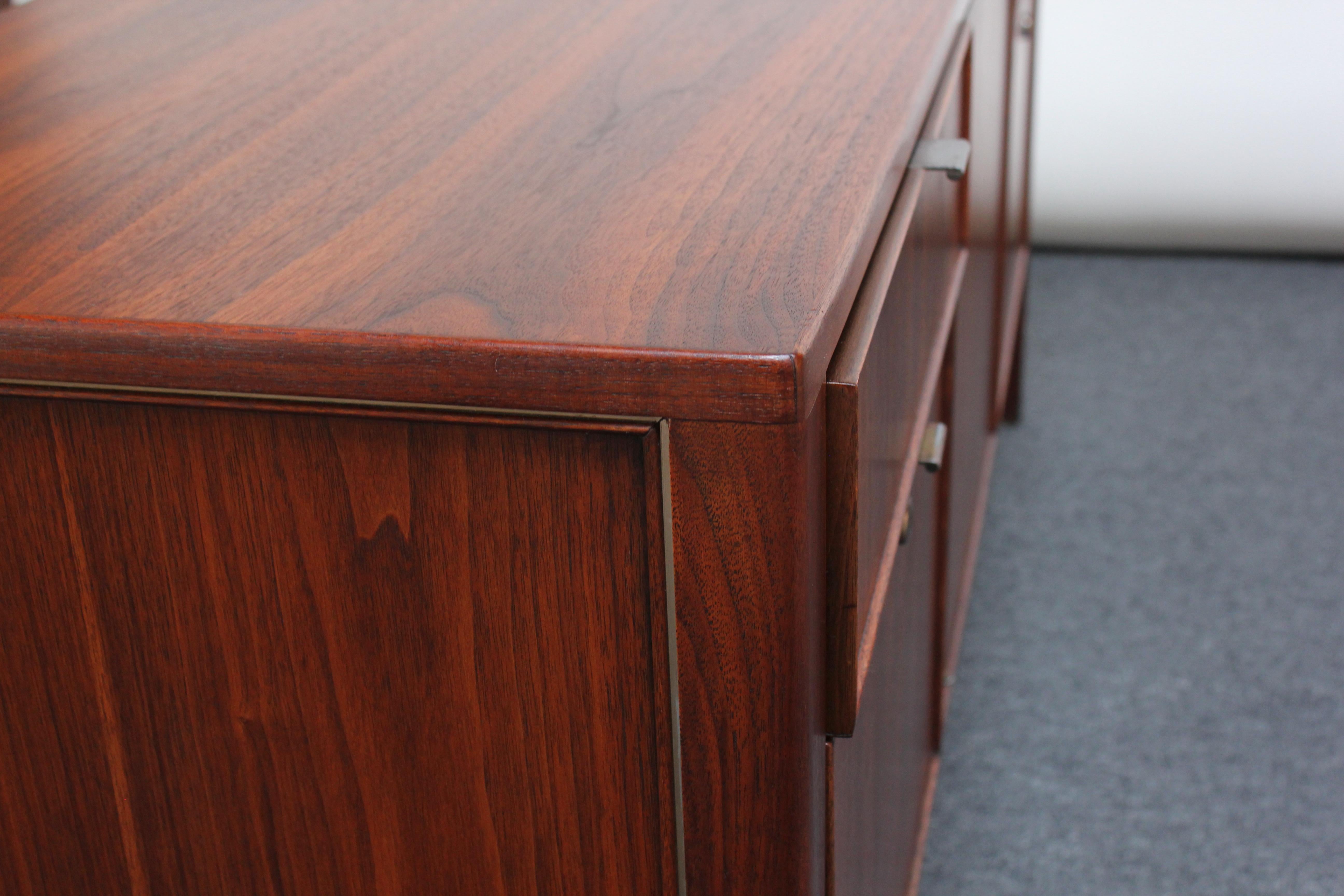 Petite Mid-Century Walnut Credenza / Dual Filing Cabinet by Stow Davis 5
