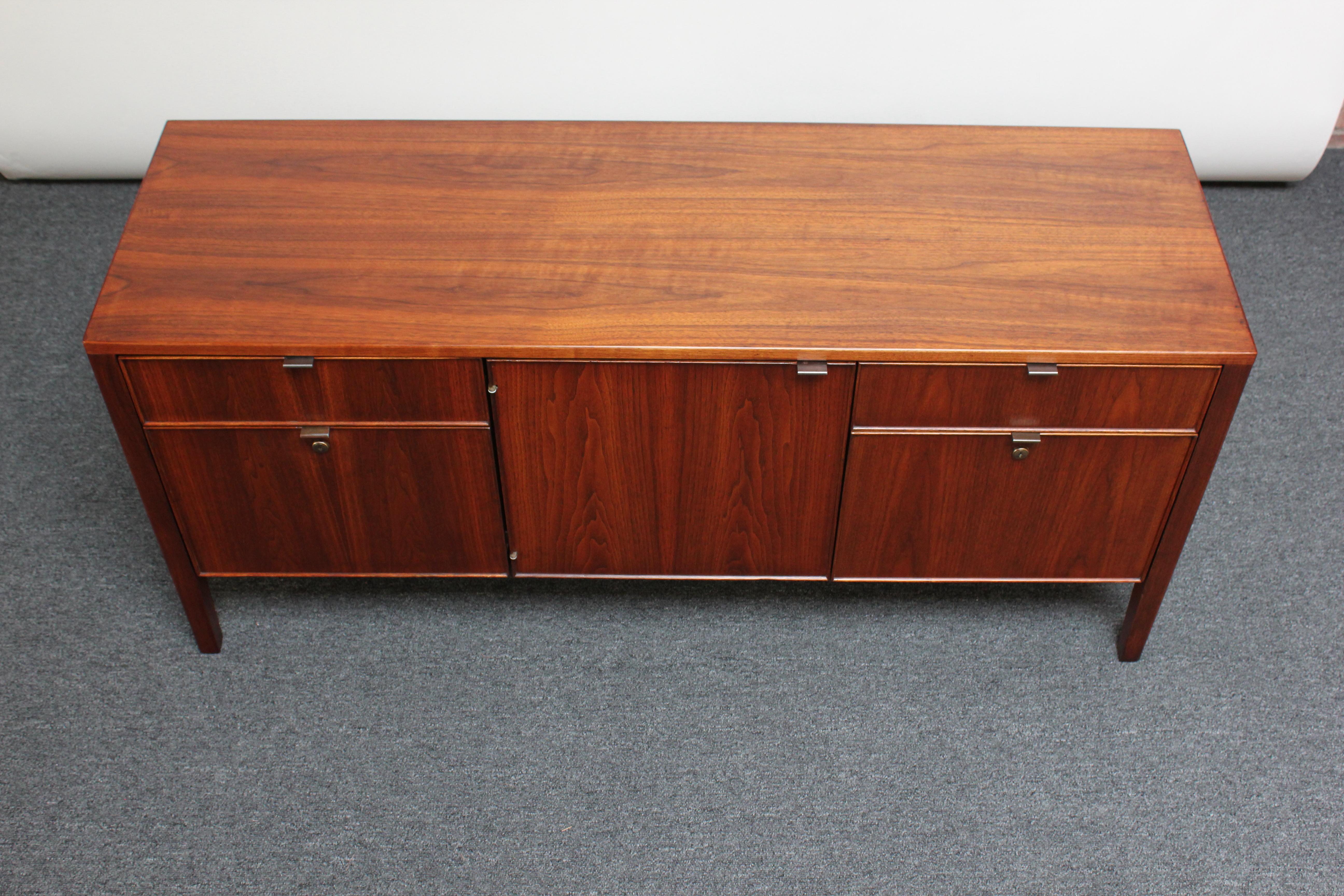 American Petite Mid-Century Walnut Credenza / Dual Filing Cabinet by Stow Davis