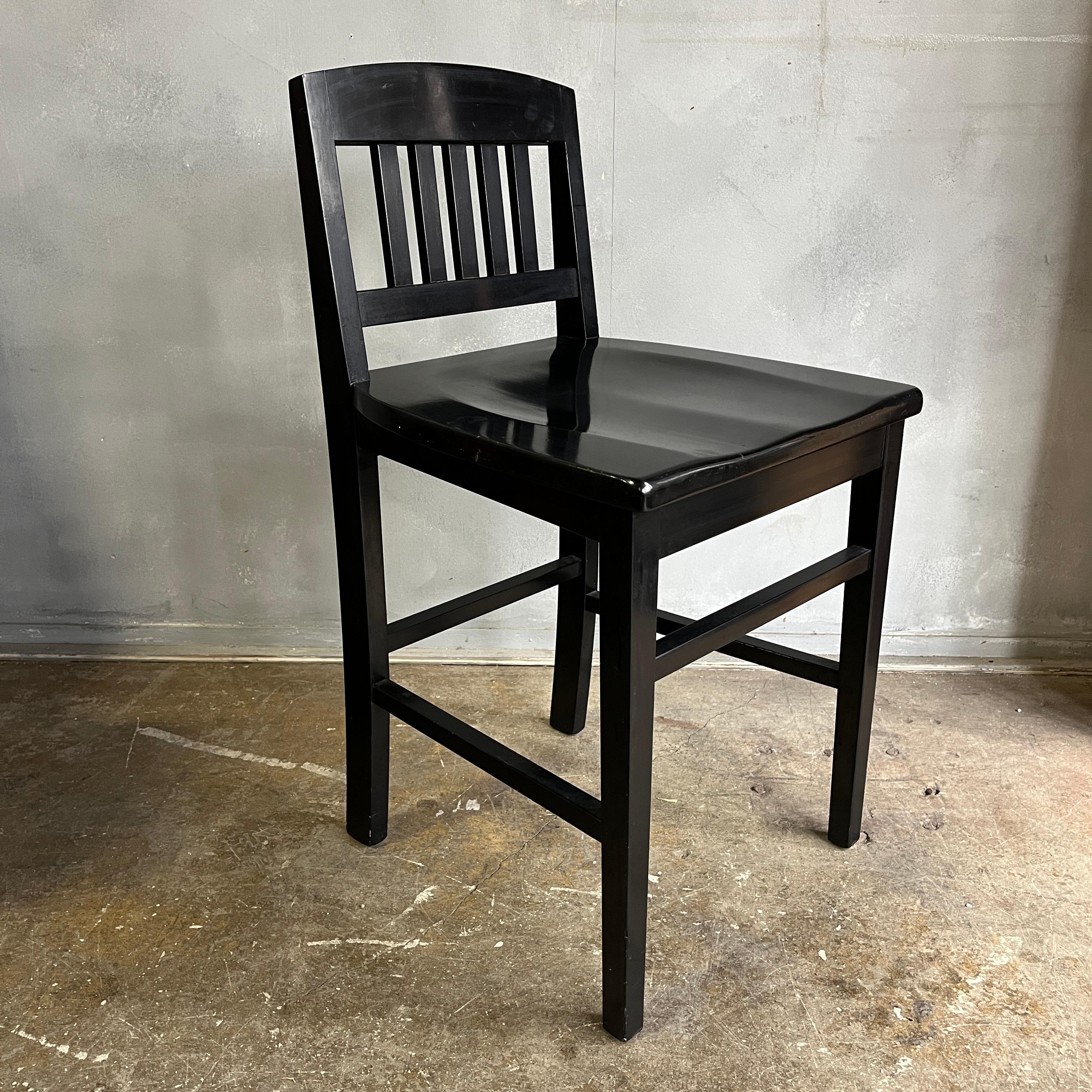 Gorgeous black chair that has either been lacquered or French Polished. All original finish and patina through-out this solid and sturdy chair. Striking design being both simple and sculptural. Very special wonderful design. In the style of Josef