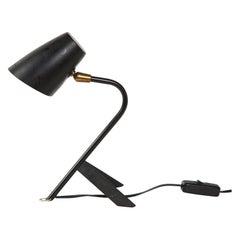 Petite Midcentury French Black Metal and Brass Desk Lamp