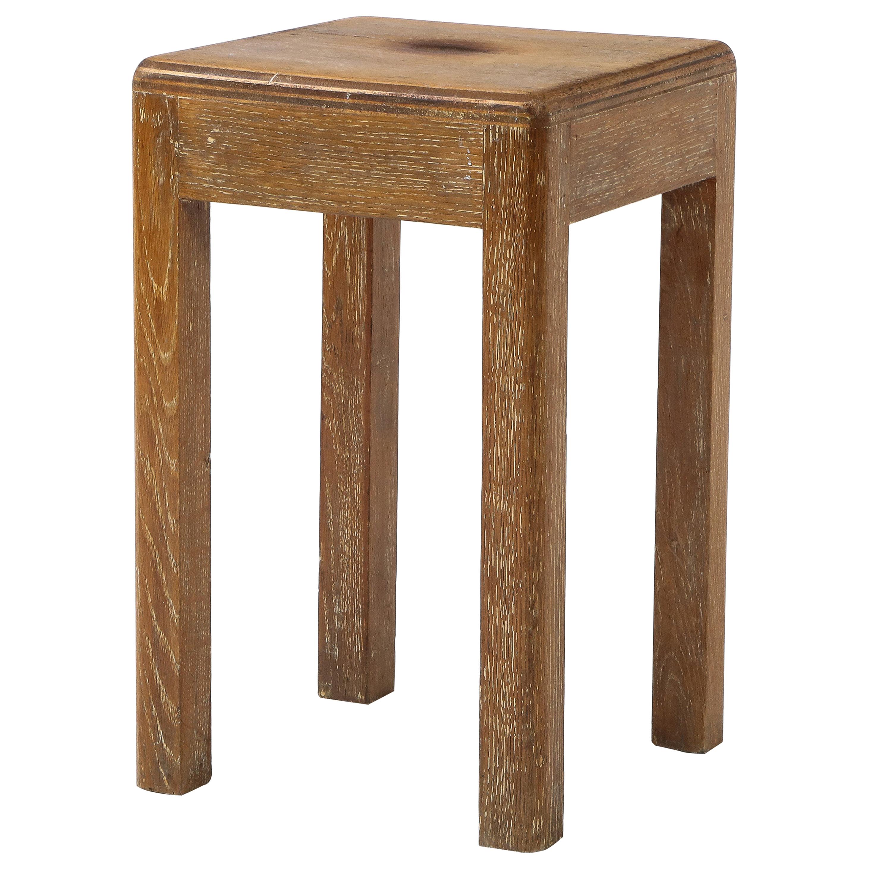 Petite Midcentury French Oak Stool or Small Side Table