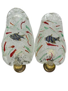 Kleines Paar Fisch-Aquarium-Wandleuchter aus der Mitte des Jahrhunderts im Stil von Barovier und Toso