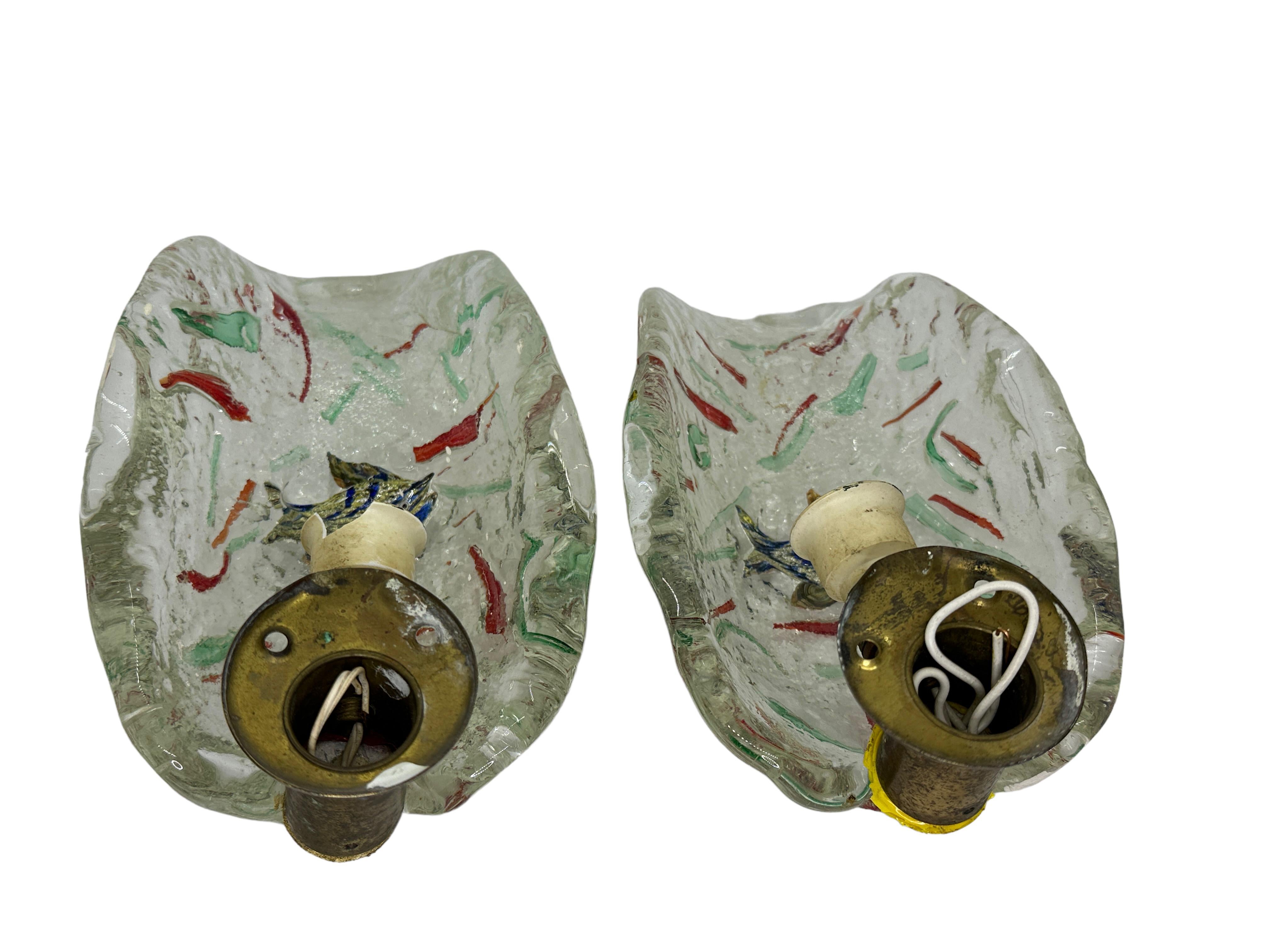 Mid-20th Century Petite Mid-Century Pair of Fisch Aquarium Sconces Style of Barovier and Toso For Sale