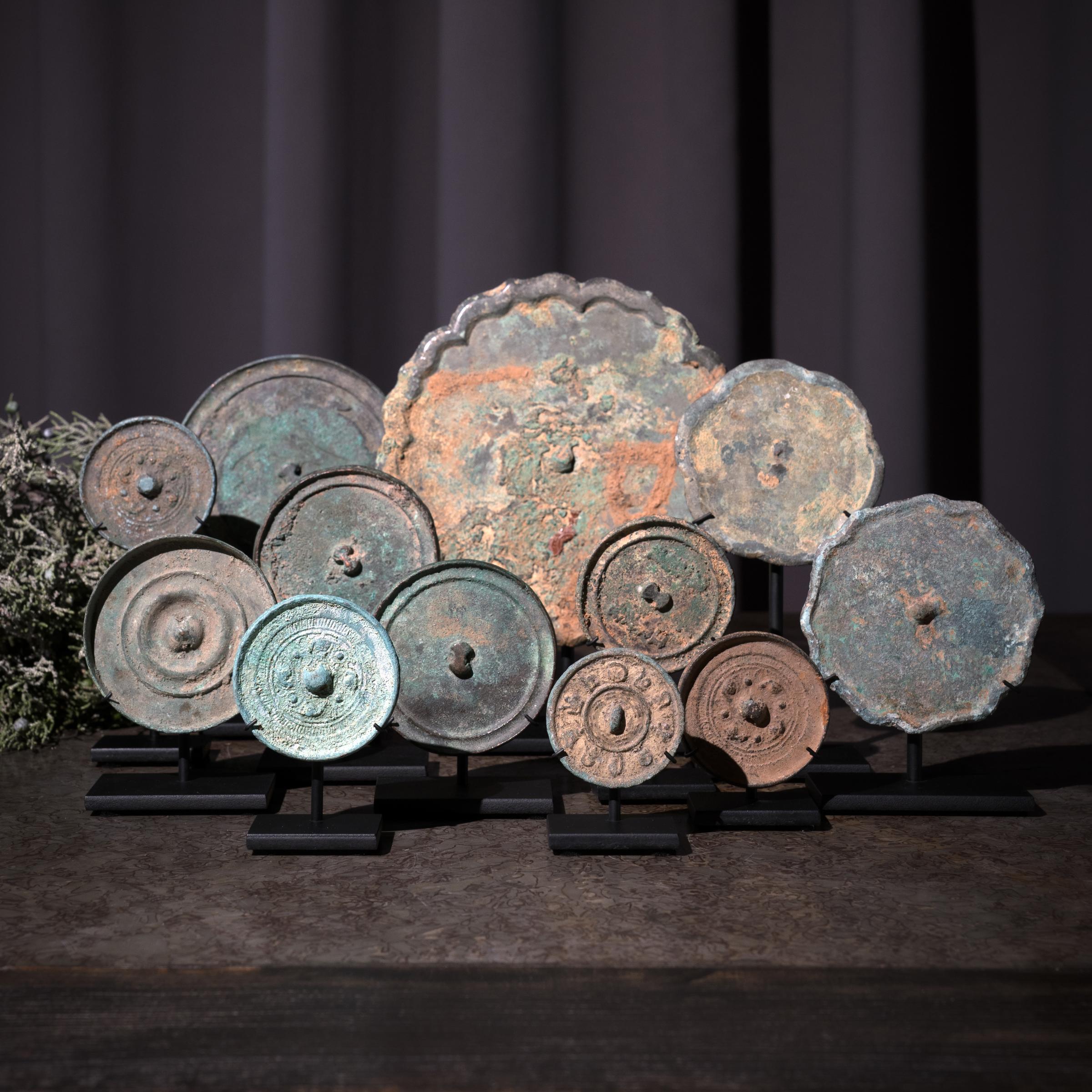 Petite Ming Bronze Mirror with Ingot Knob, c. 1450 In Good Condition For Sale In Chicago, IL