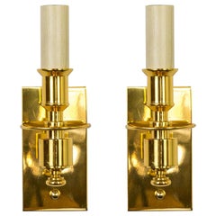 Petite Minimalist Gold-Plated Candlestick Sconces, Pair
