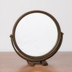 Specchio girevole in ferro battuto patinato, stile minimalista e di piccole dimensioni - Francia, anni '70