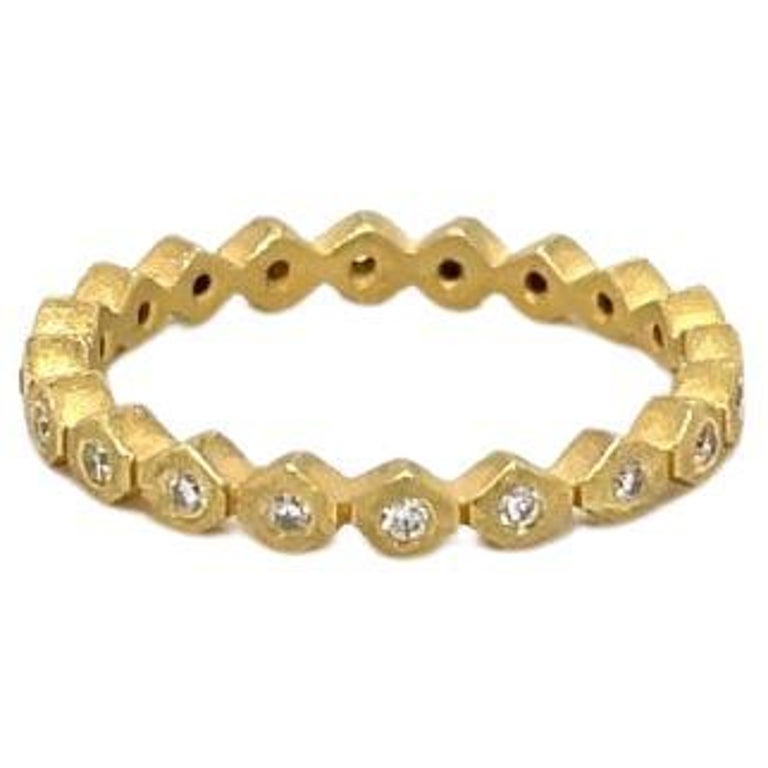 Petite Modern Diamond Eternity Band in 18k Yellow Gold For Sale at 1stDibs