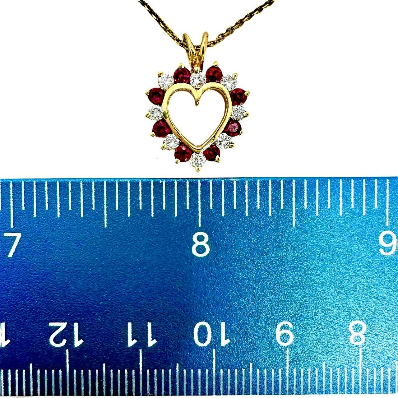 Brilliant Cut Petite Modern Gold Heart Pendant with Rubies and Diamonds For Sale