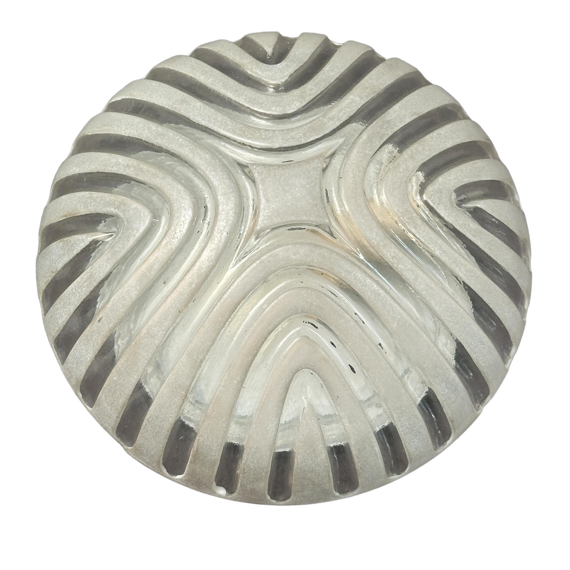Mid-Century Modern Petite Modernist Futuristic Ice Glass Flush Mount, 1970s For Sale