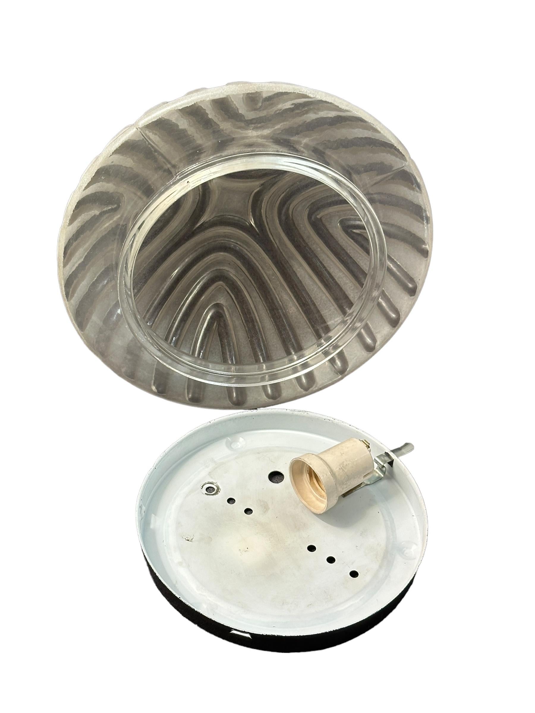 Metal Petite Modernist Futuristic Ice Glass Flush Mount, 1970s For Sale