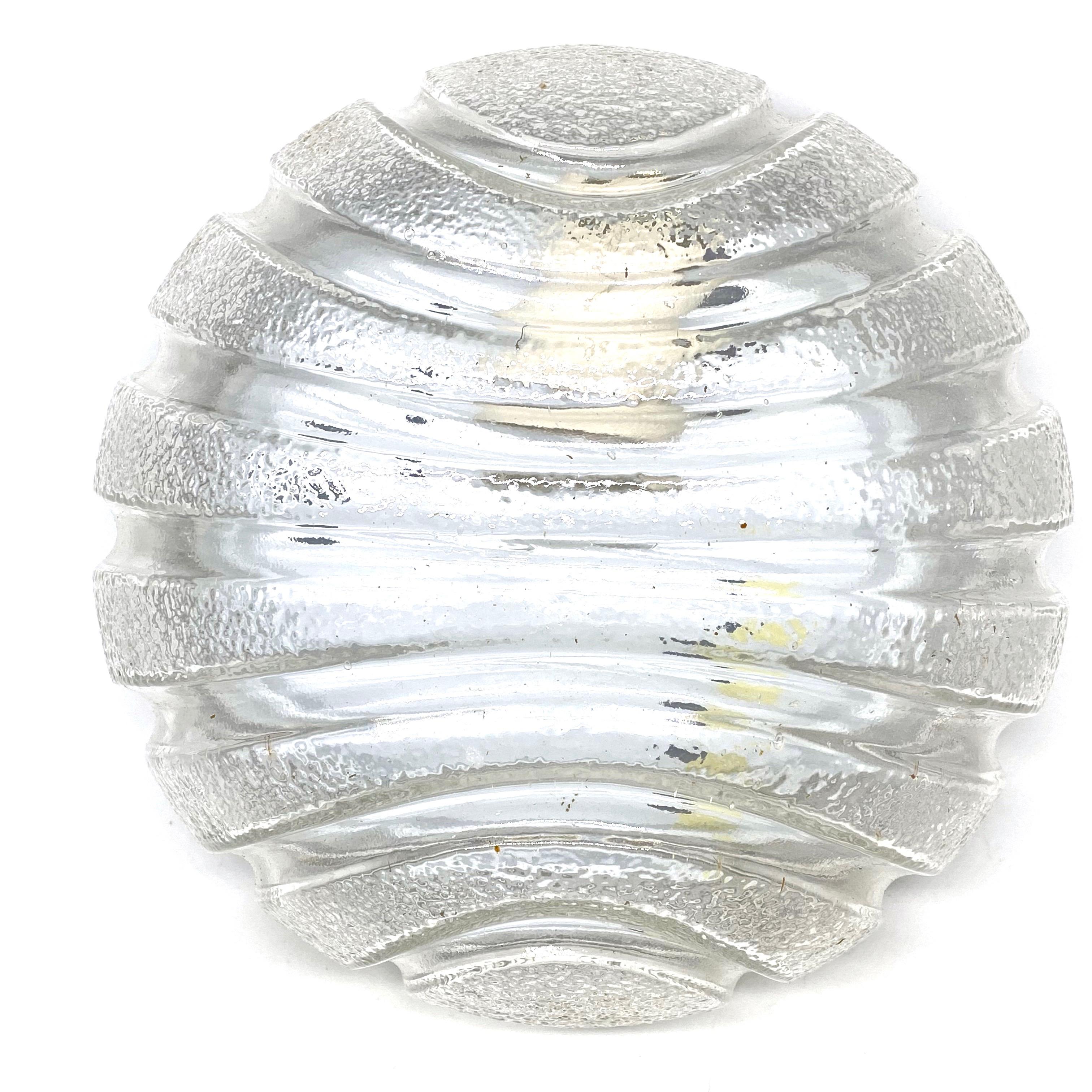 Mid-Century Modern Petite Modernist Futuristic Ice Glass Flush Mount, 1980s For Sale