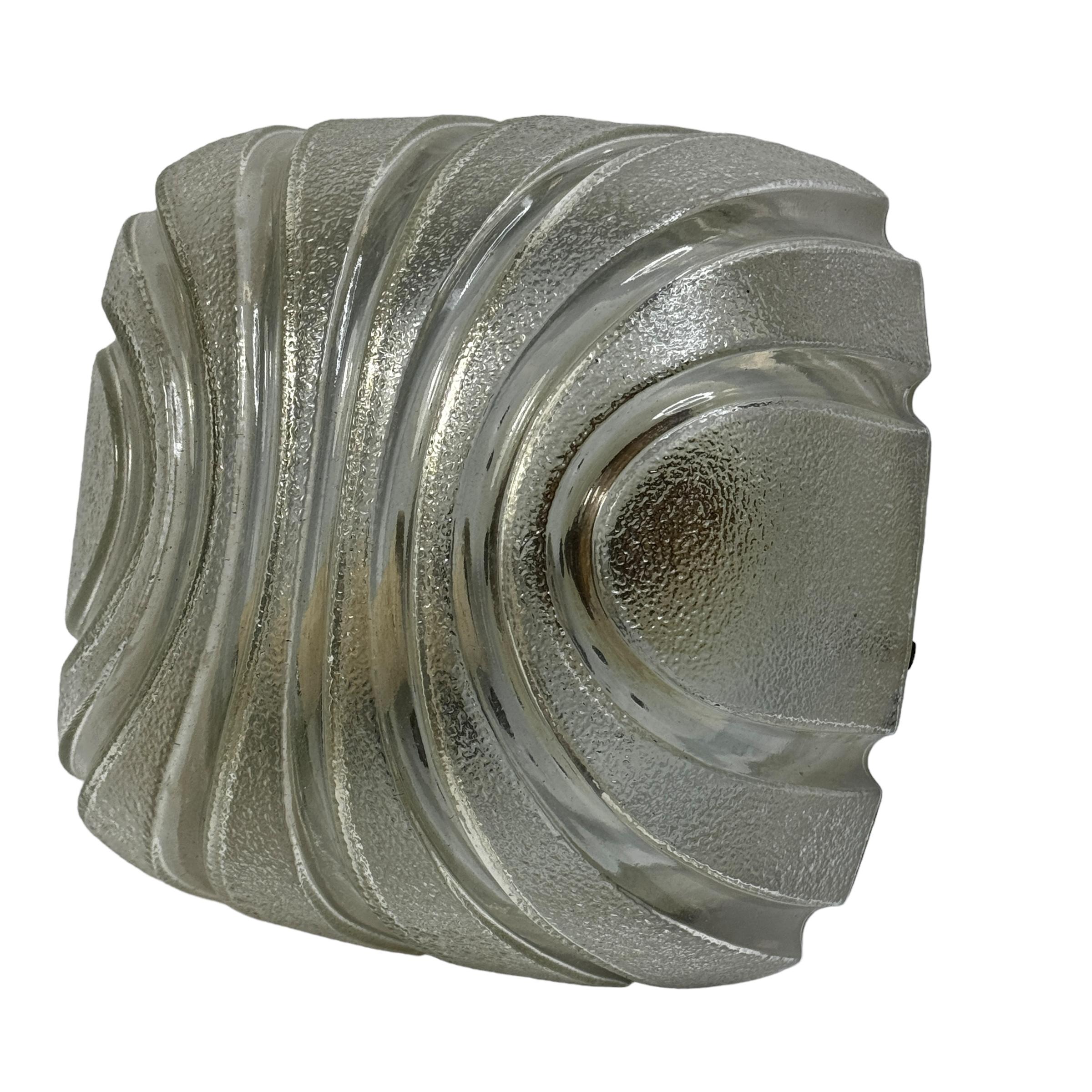 German Petite Modernist Futuristic Square Ice Glass Flush Mount, 1980s For Sale