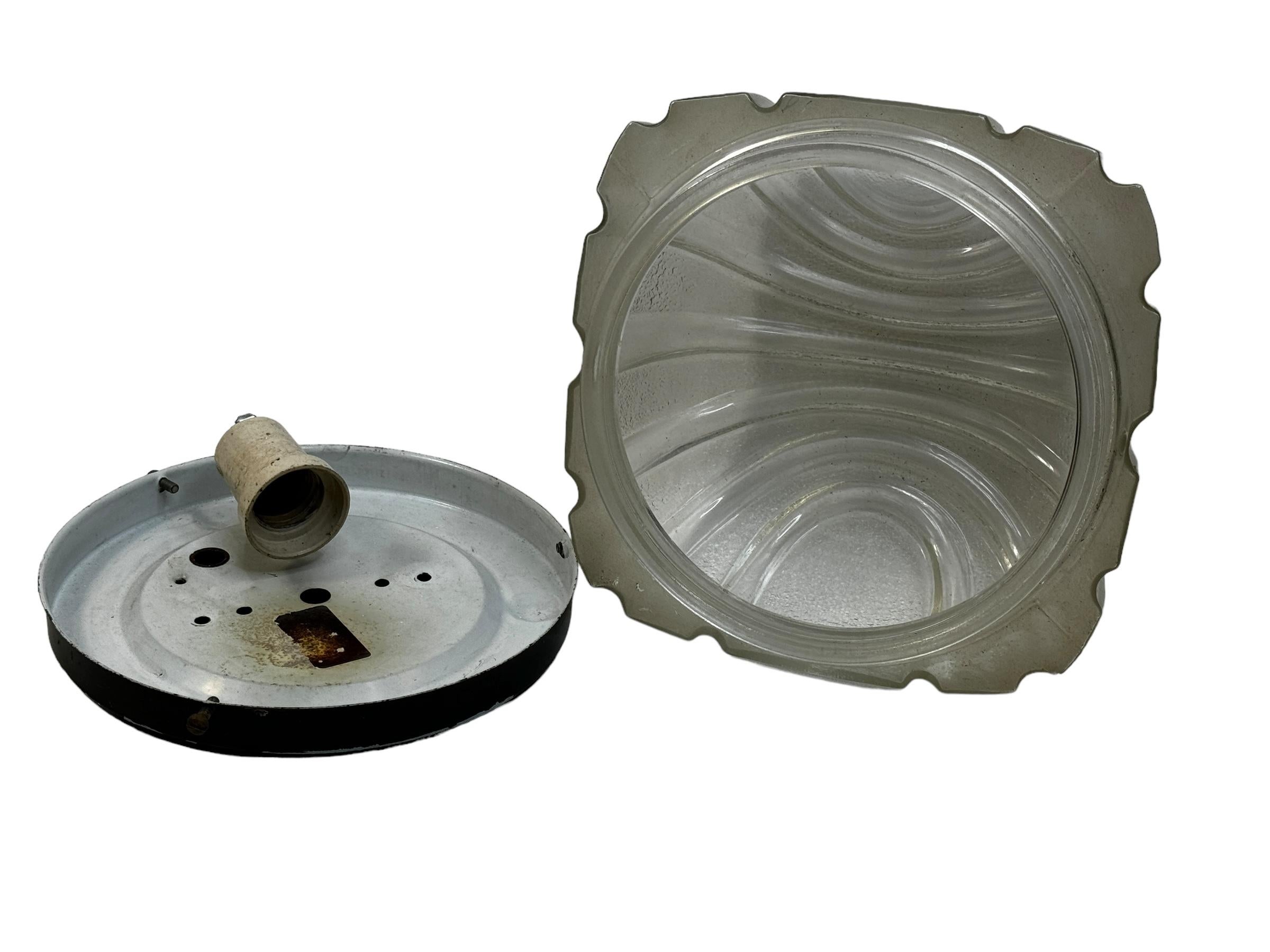 Late 20th Century Petite Modernist Futuristic Square Ice Glass Flush Mount, 1980s For Sale