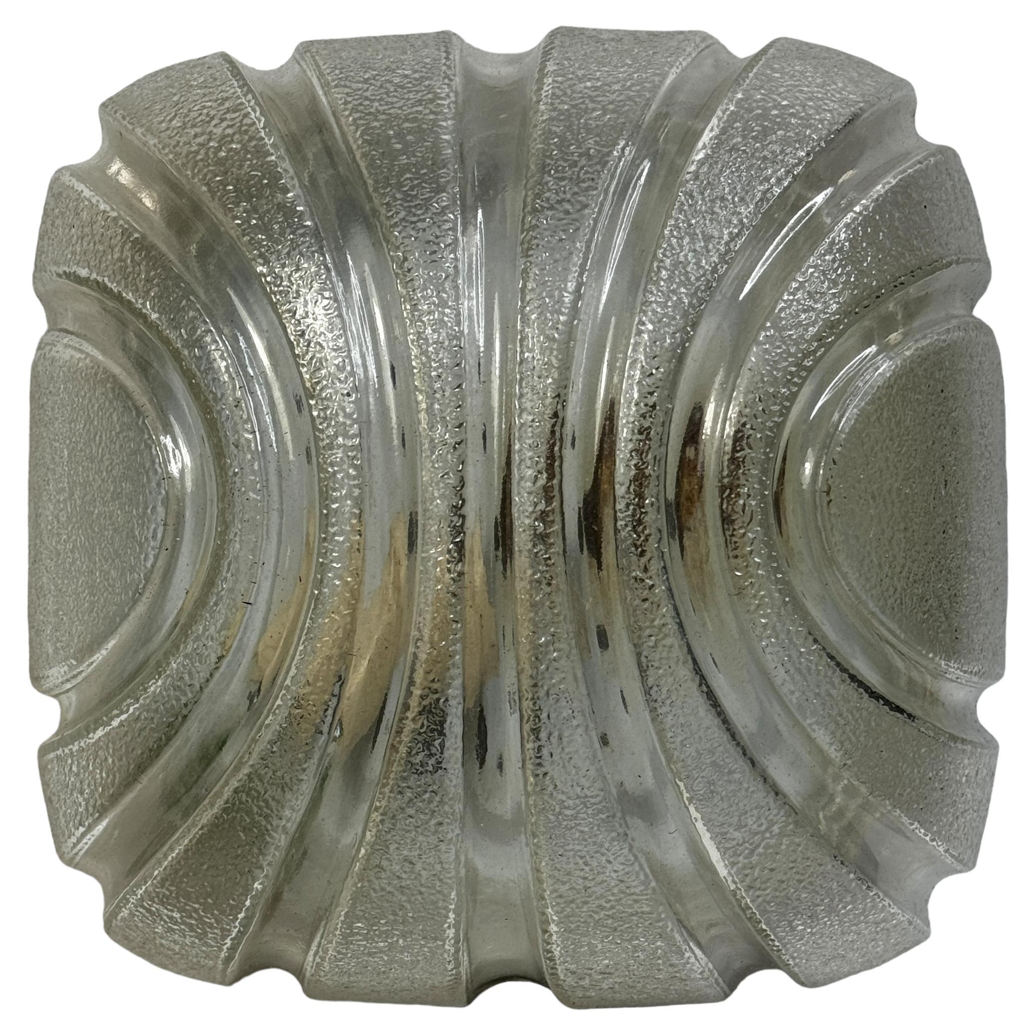 Petite suspension futuriste carrée en verre de glace moderniste, années 1980
